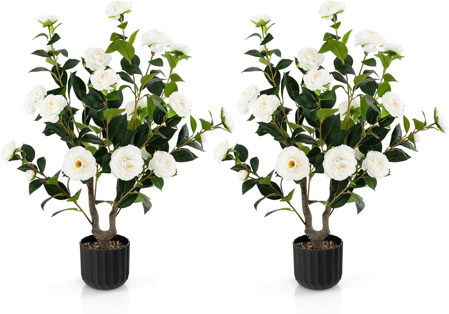 Artificial Camellia Tree Set 2 38 Inch Tall Potted Decor
