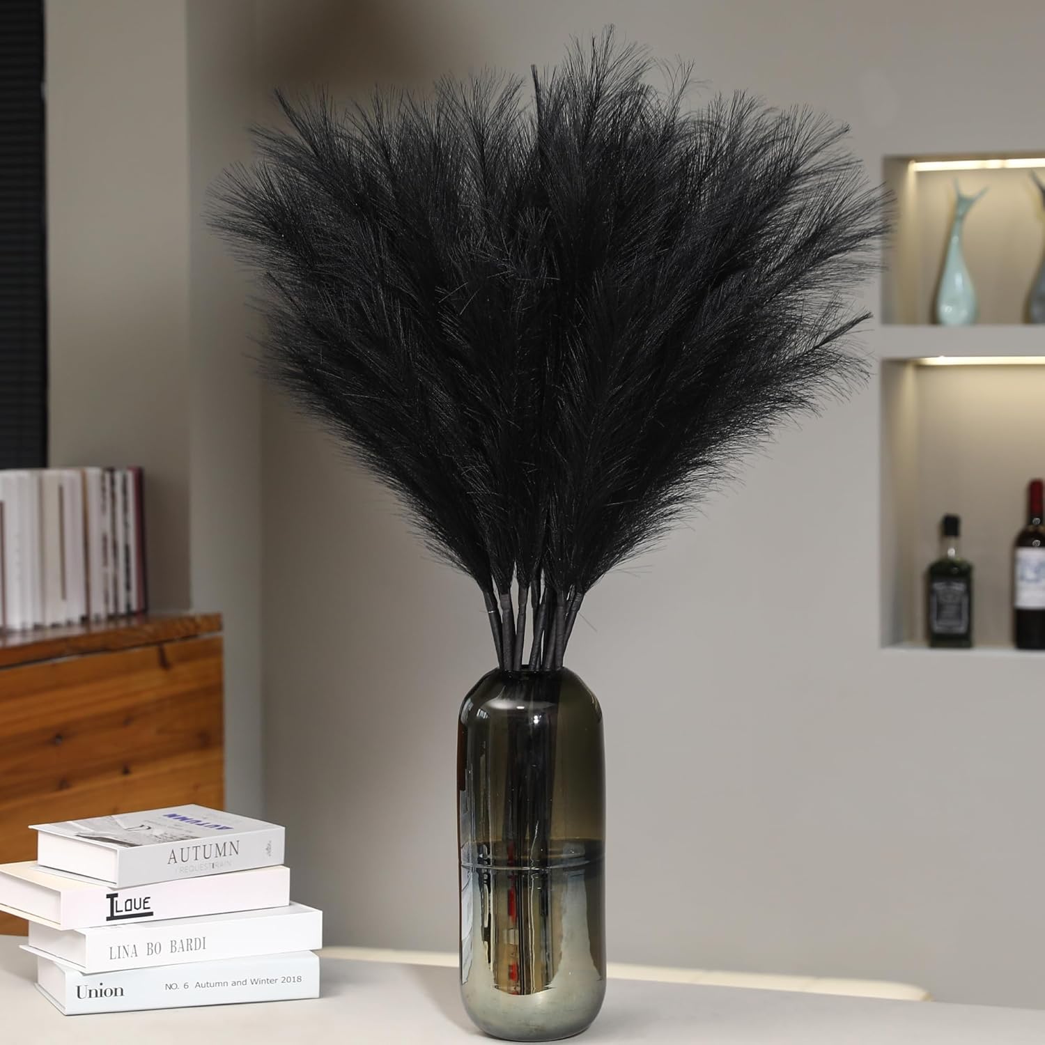9 Stems Black Artificial Pampas Grass - 38 Inch Tall Decor