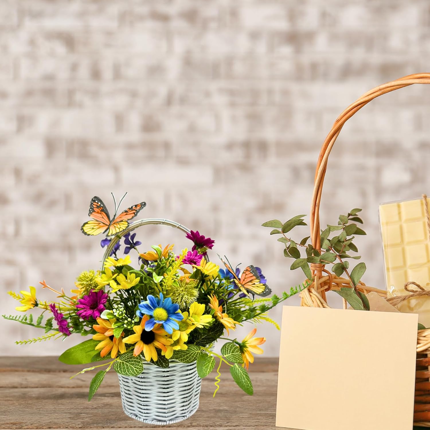Spring Summer Floral Arrangement Centerpiece with LED Lights