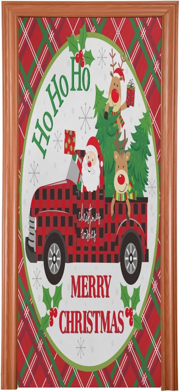 Susiyo Christmas Door Cover with Elastic Bands 32x79 In