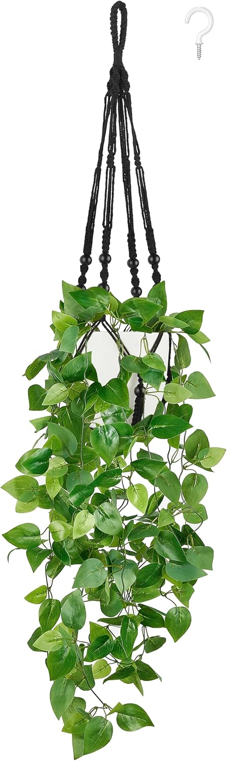 Mkono Artificial Hanging Plant with Pot and Macrame Hanger