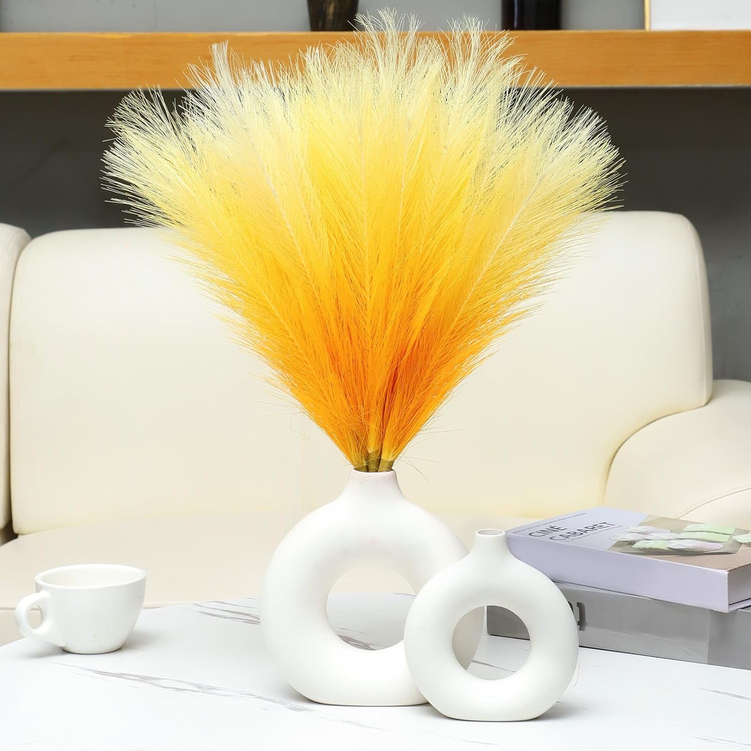 Gradient Yellow Artificial Pampas Grass Decor 177 Inch 6pcs