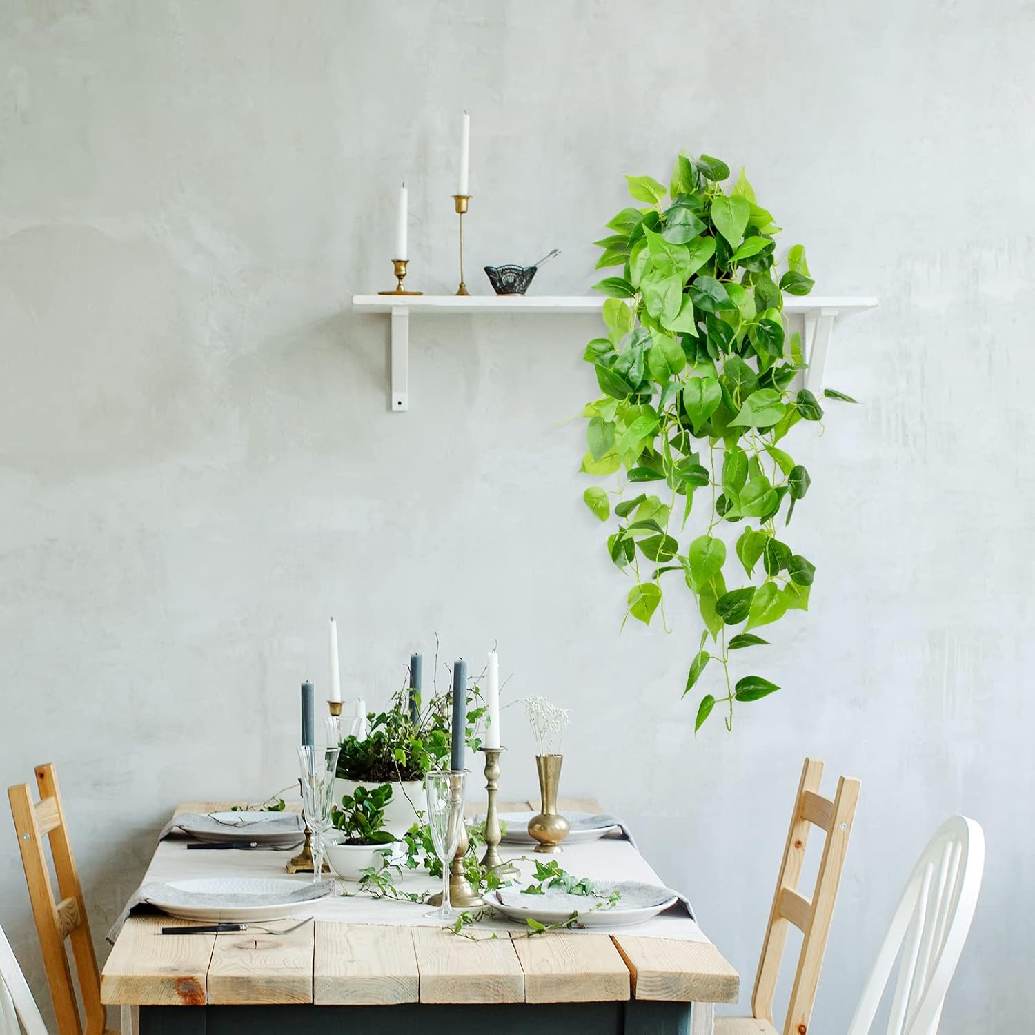 LOYWREE 354in Artificial Hanging Potted Greenery with Black Pot and Faux Ivy Vine