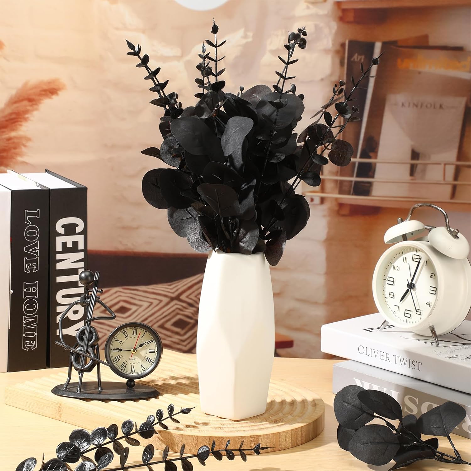 Giegxin 90 Pcs Artificial Eucalyptus Stems Black