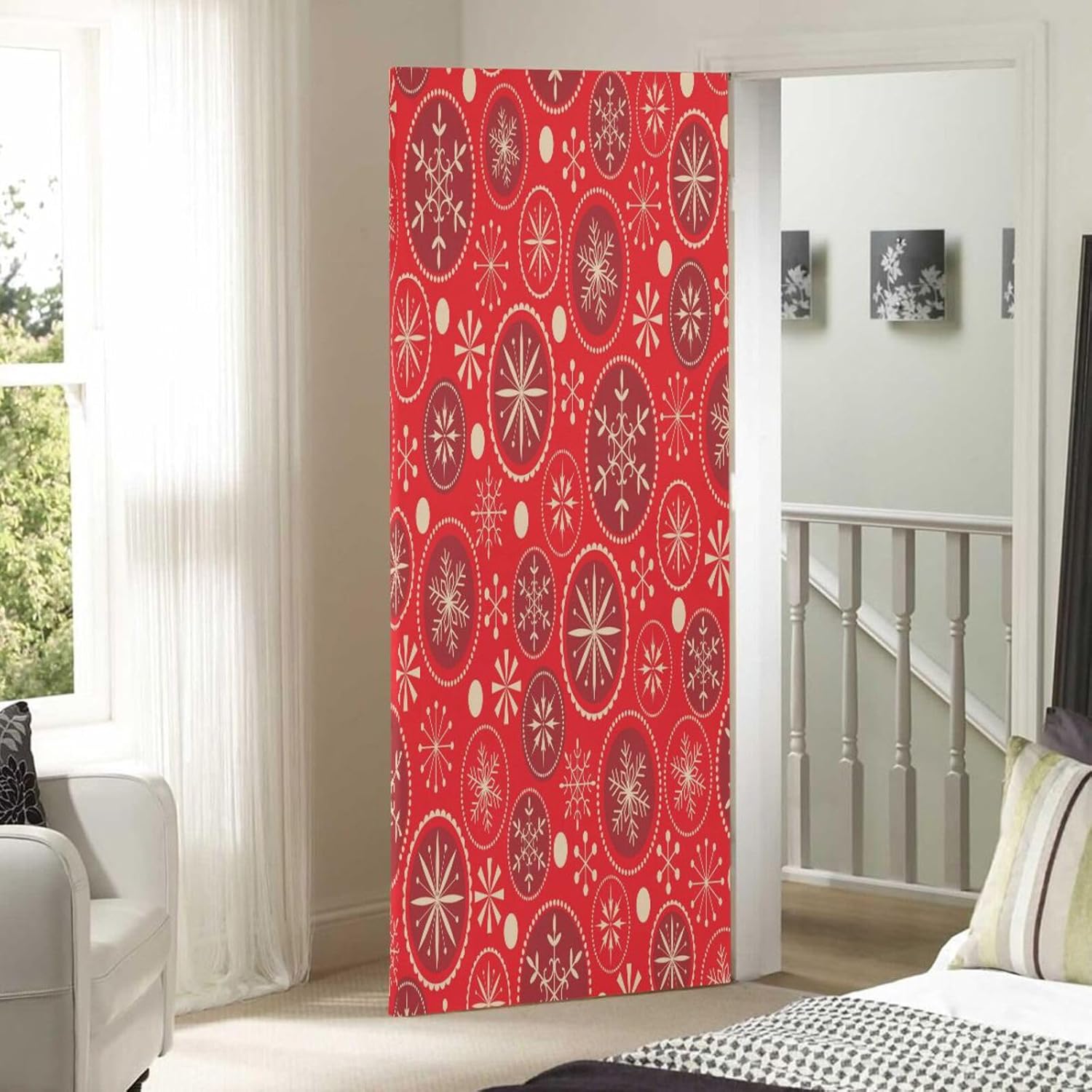 Susiyo Christmas Door Cover with Snowflakes Red Halloween Decor