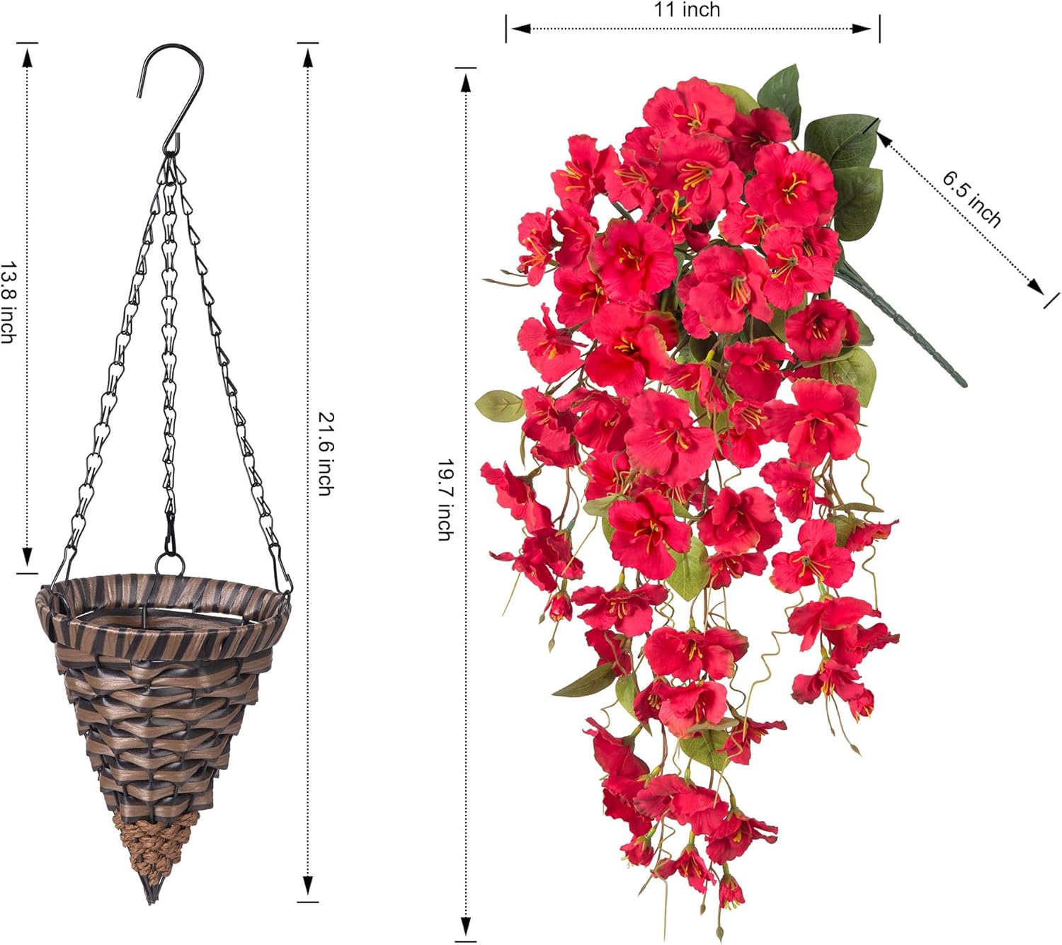 HyeFlora Artificial Hanging Hibiscus Flowers Red Basket