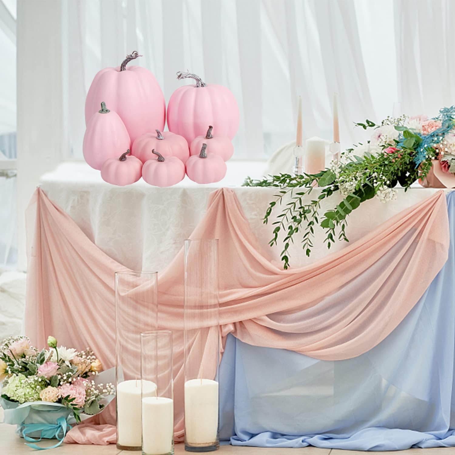FOIMAS 8pcs Pink Artificial Pumpkins Fall Decor
