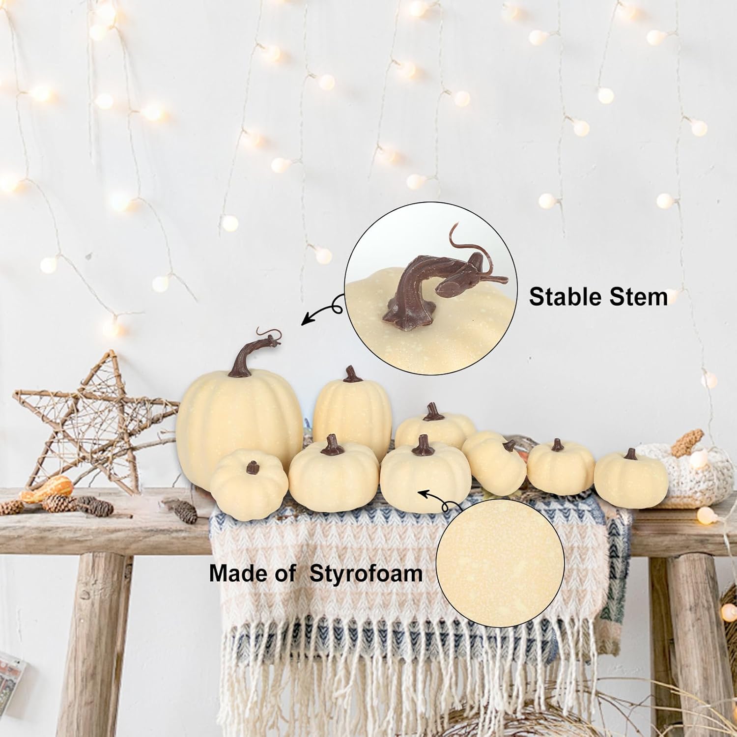 9PCS Cream Artificial Pumpkin Decor Set for Fall