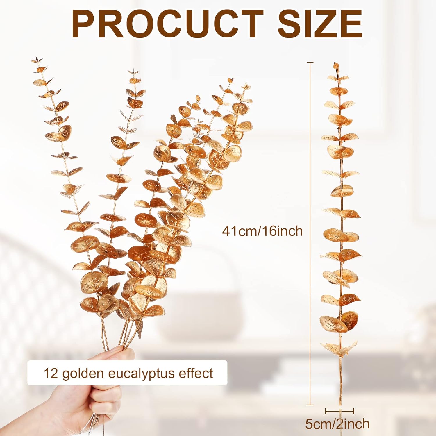 Waydress 12 Piece Gold Eucalyptus Spray Artificial Flower Decor