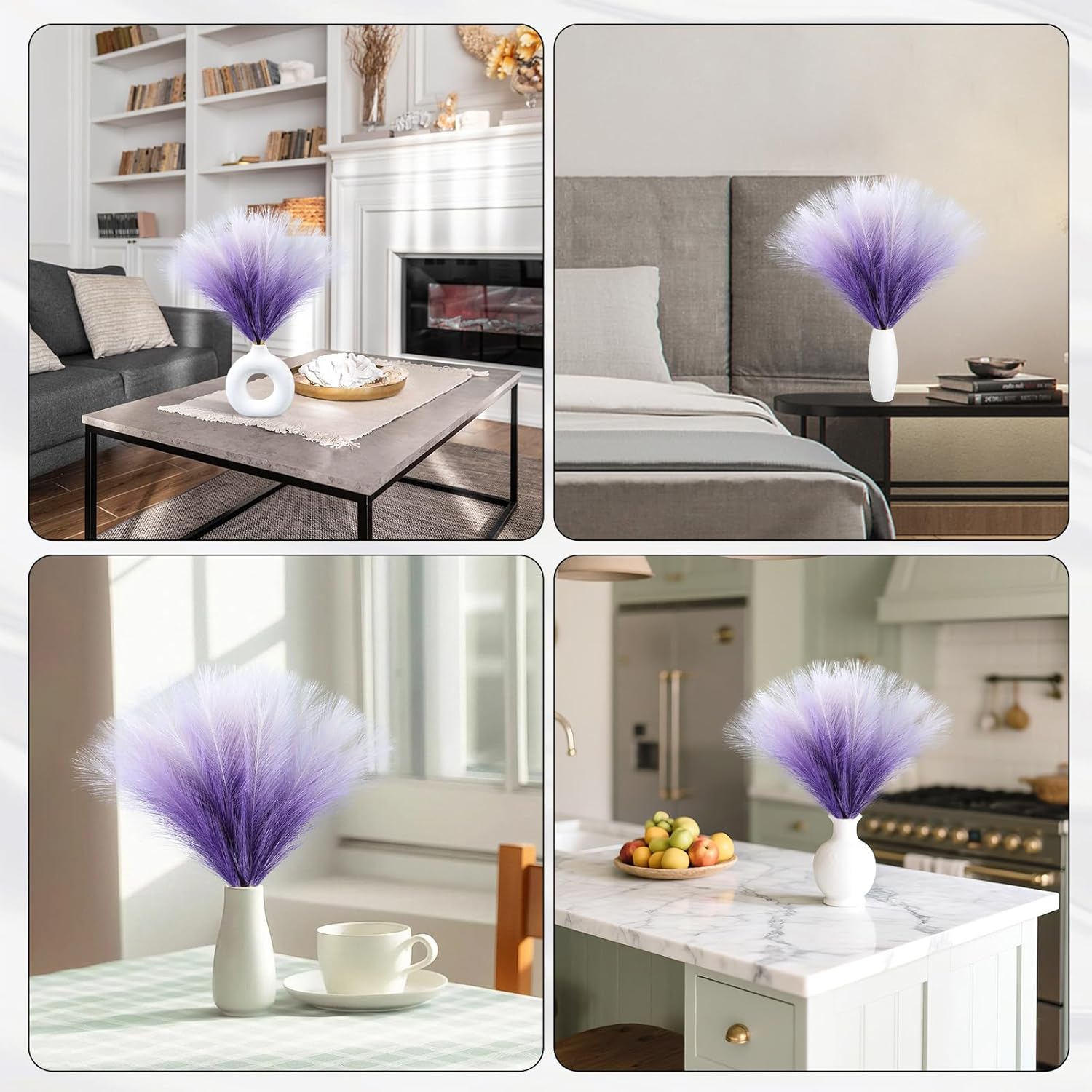Faux Pampas Grass Decor 177 Inch 6pcs Gradient Purple