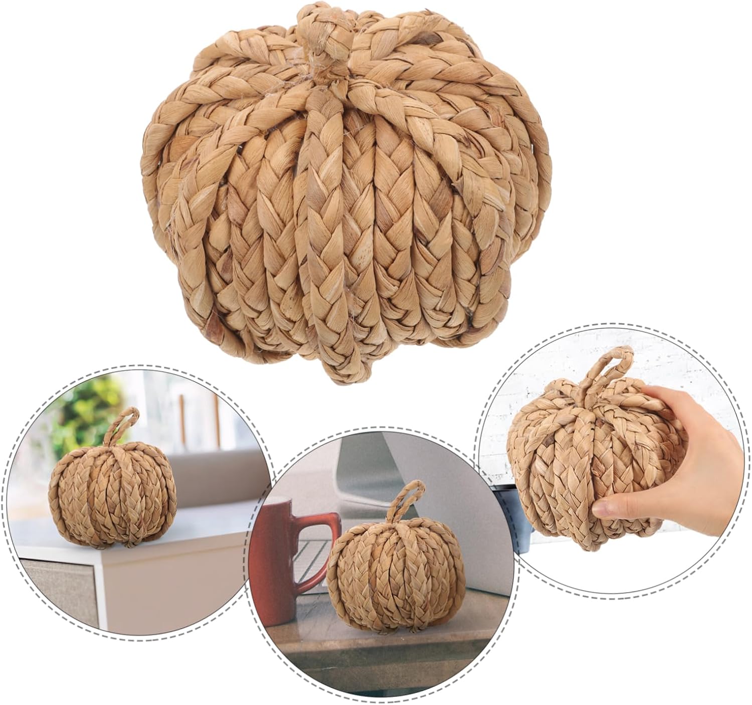 EXCEART Straw Woven Pumpkin Decor for Halloween and Christmas