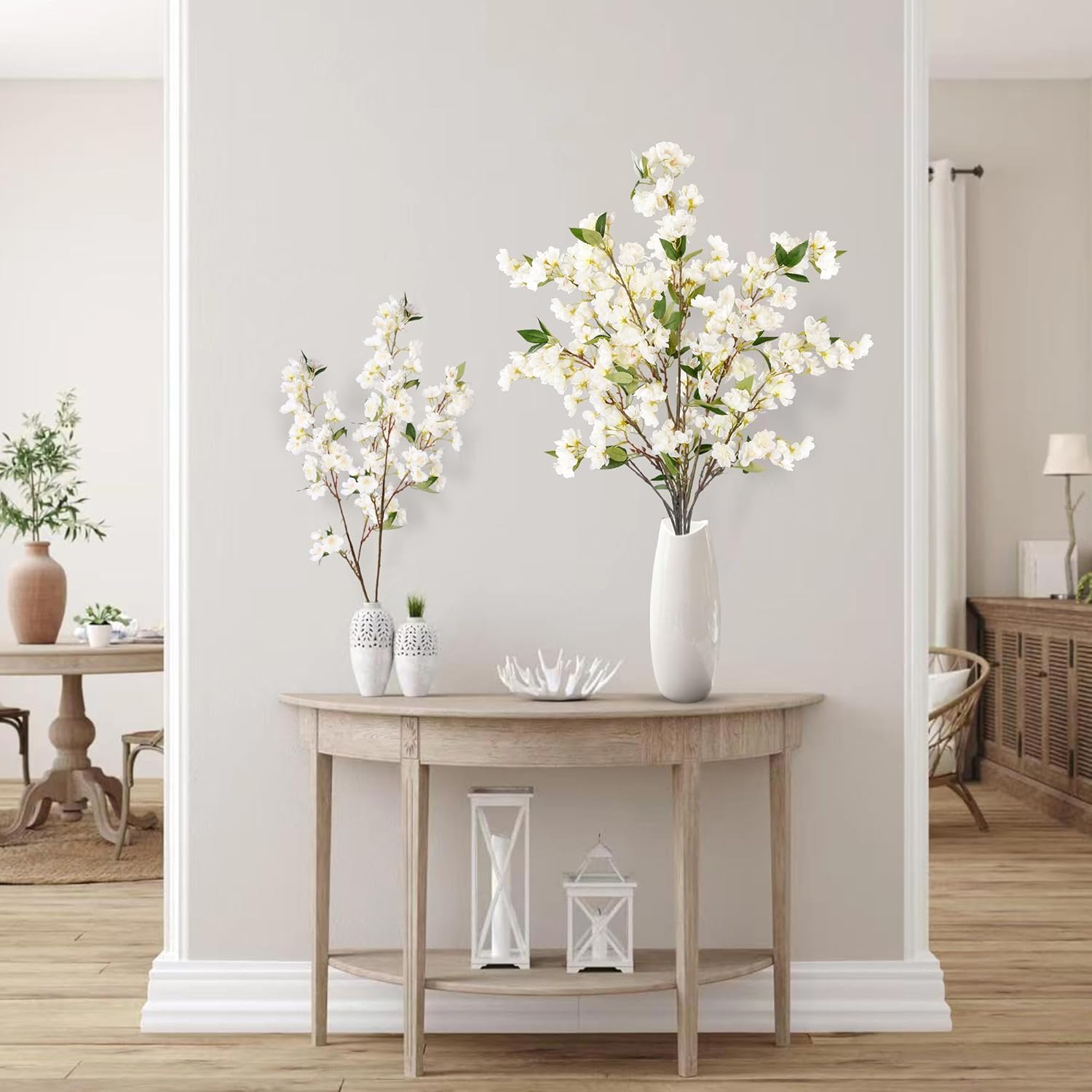 Sggvecsy Artificial Cherry Blossom Flowers 3 Pcs White