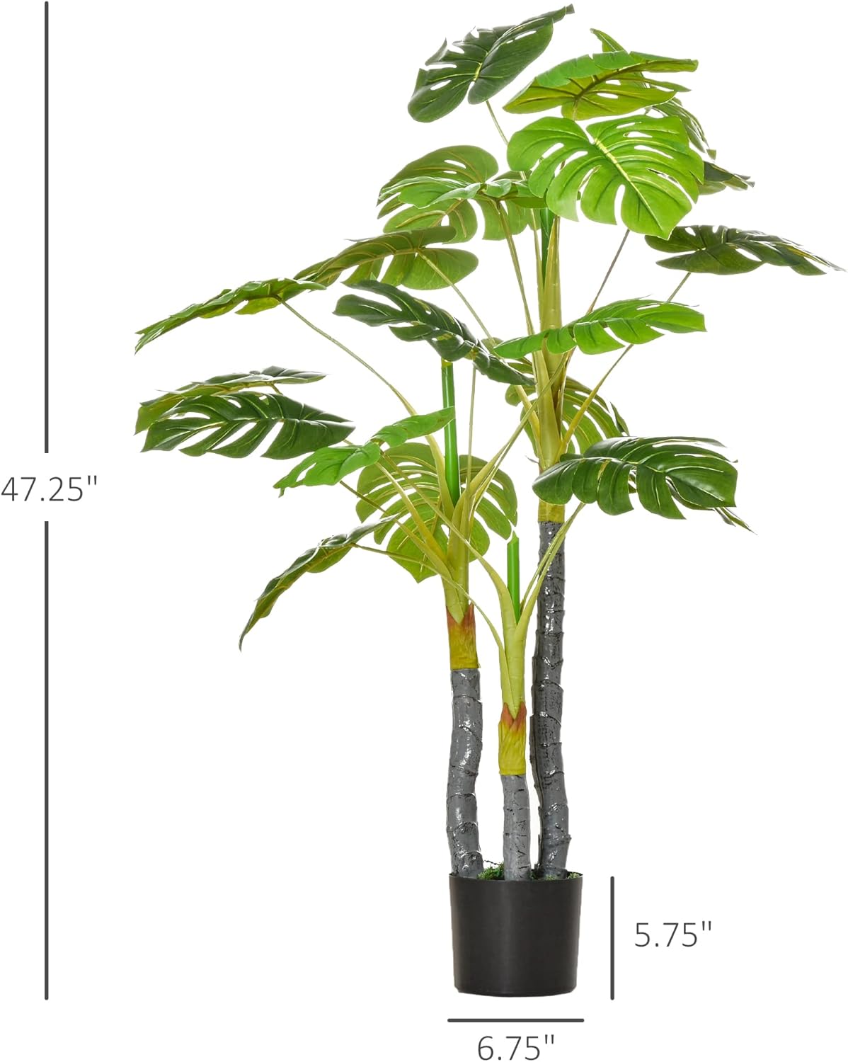 HOMCOM 4FT Artificial Monstera Tree with Black Pot