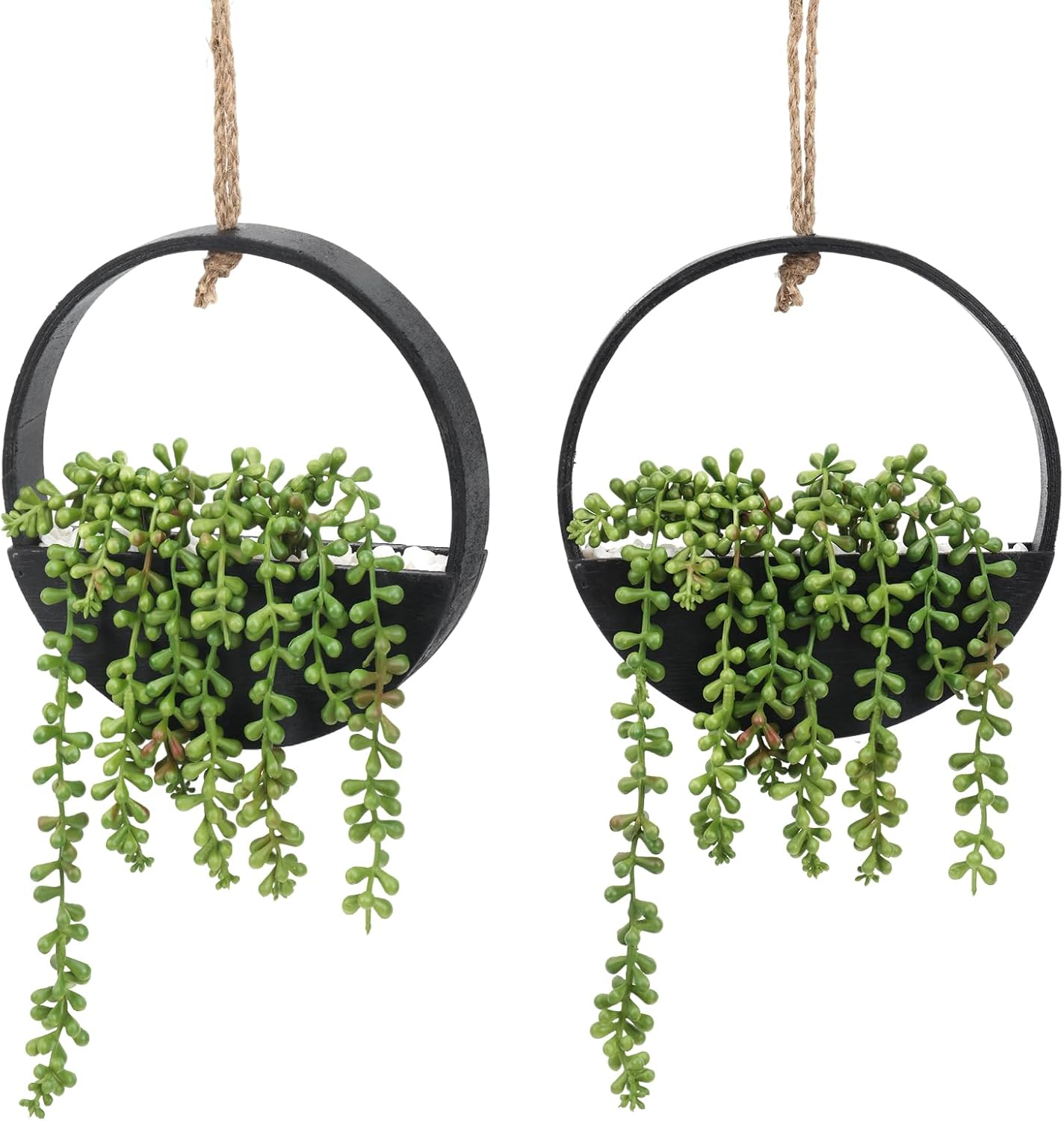 CEWOR 2pcs Artificial Hanging Succulent Plants Black Boho Wall Decor