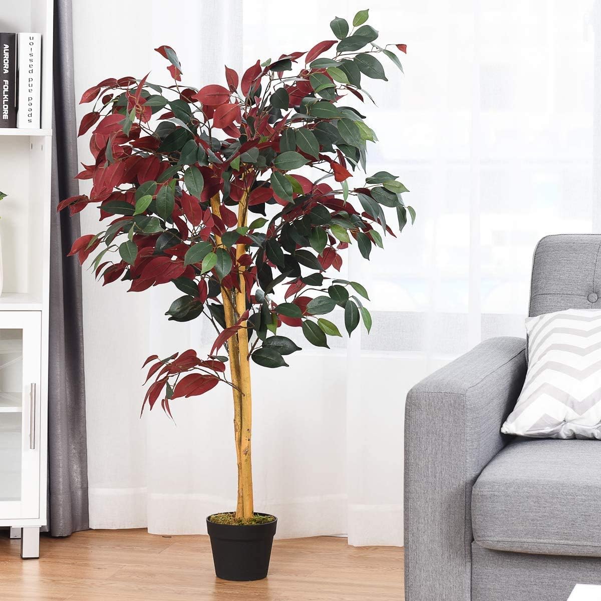 LDAILY LUARANE 4ft Artificial Ficus Tree with Cement Pot