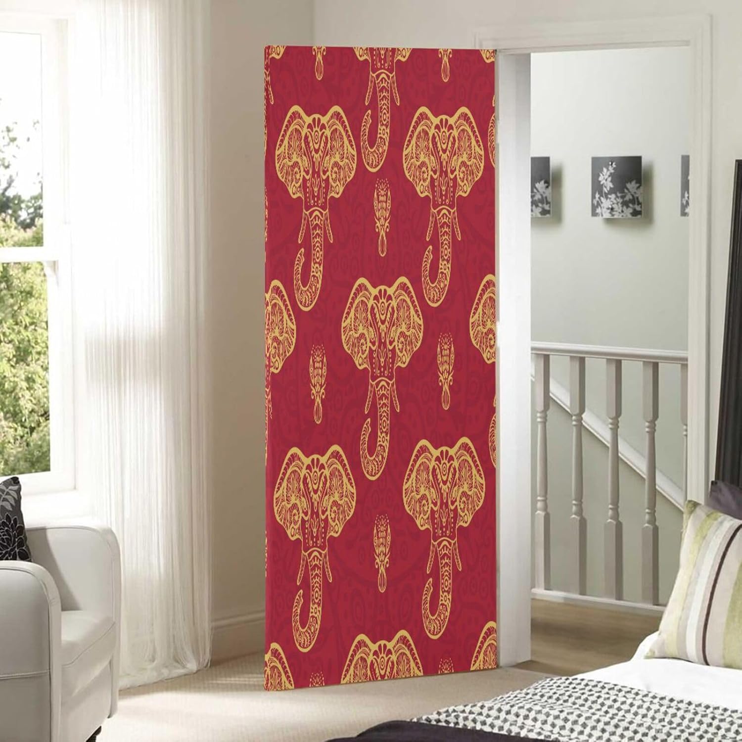 Susiyo Ornate Red Elephants Halloween Door Cover 1