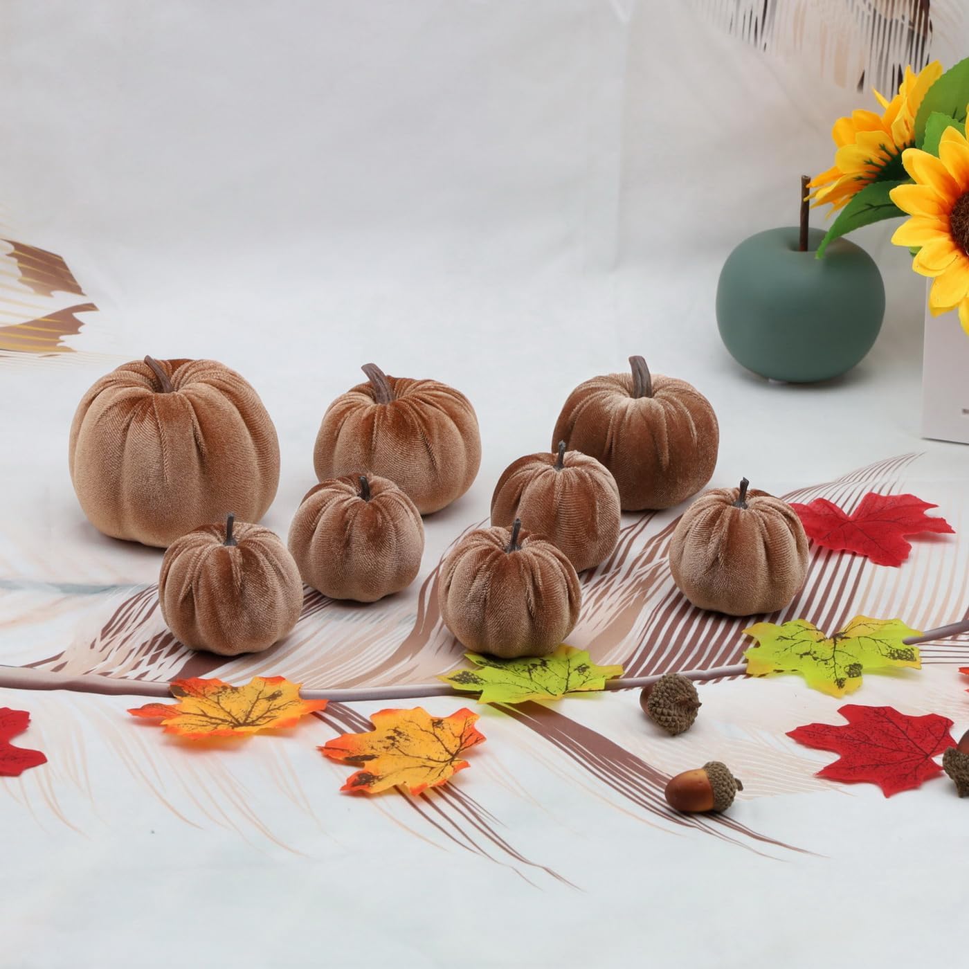 Woration 8pcs Velvet Pumpkin Fall Decor Set