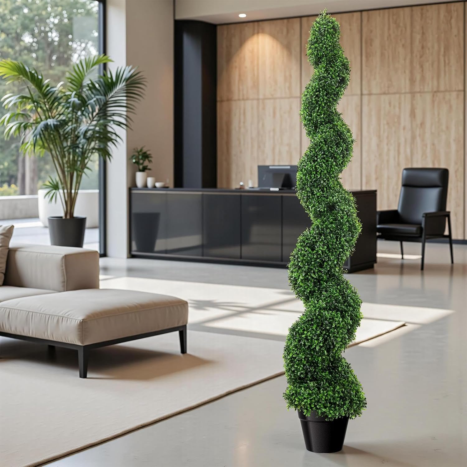 5FT Artificial Boxwood Spiral Topiary Trees 2 Pack