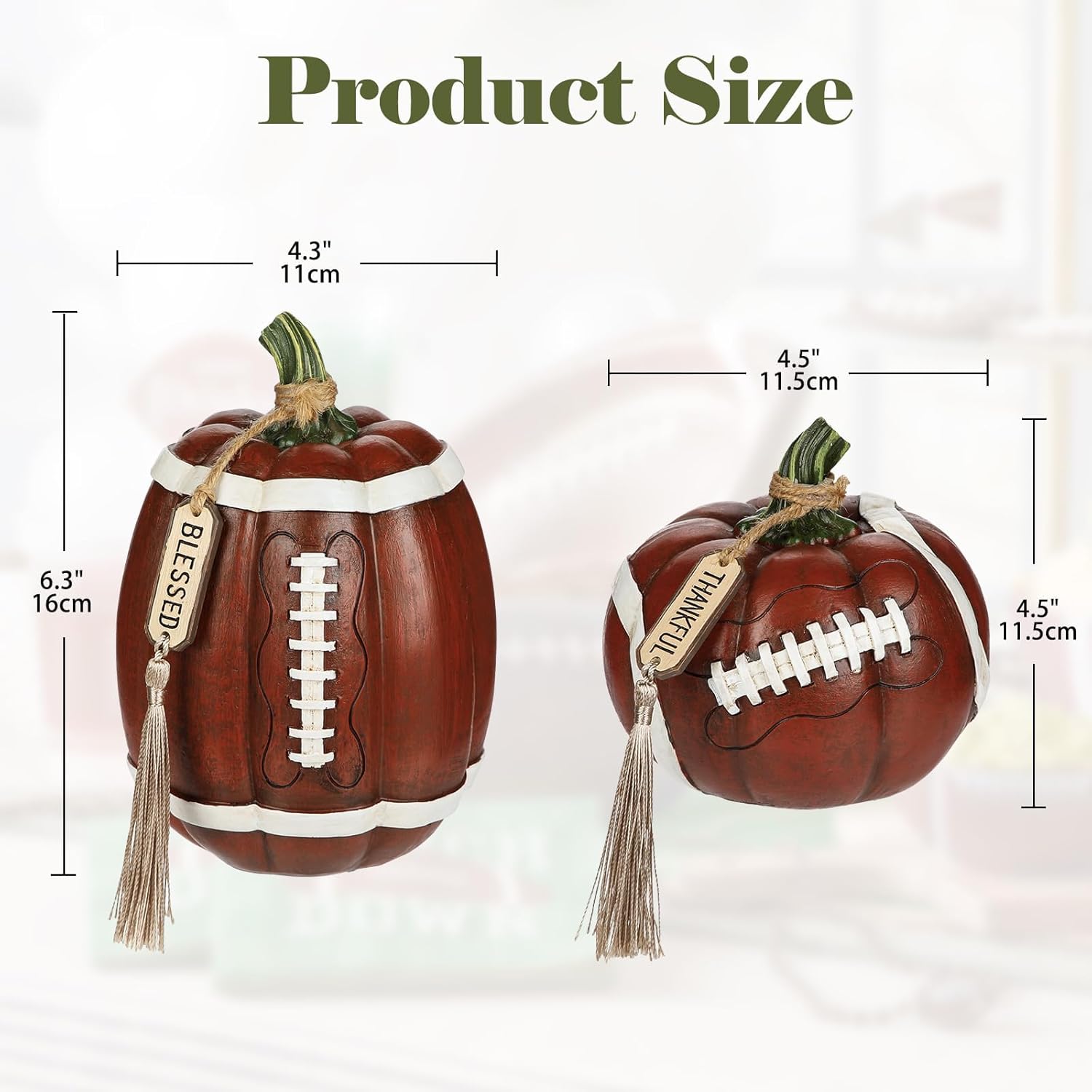 Artificial Football Pumpkins Resin Set of 2 Fall Decor
