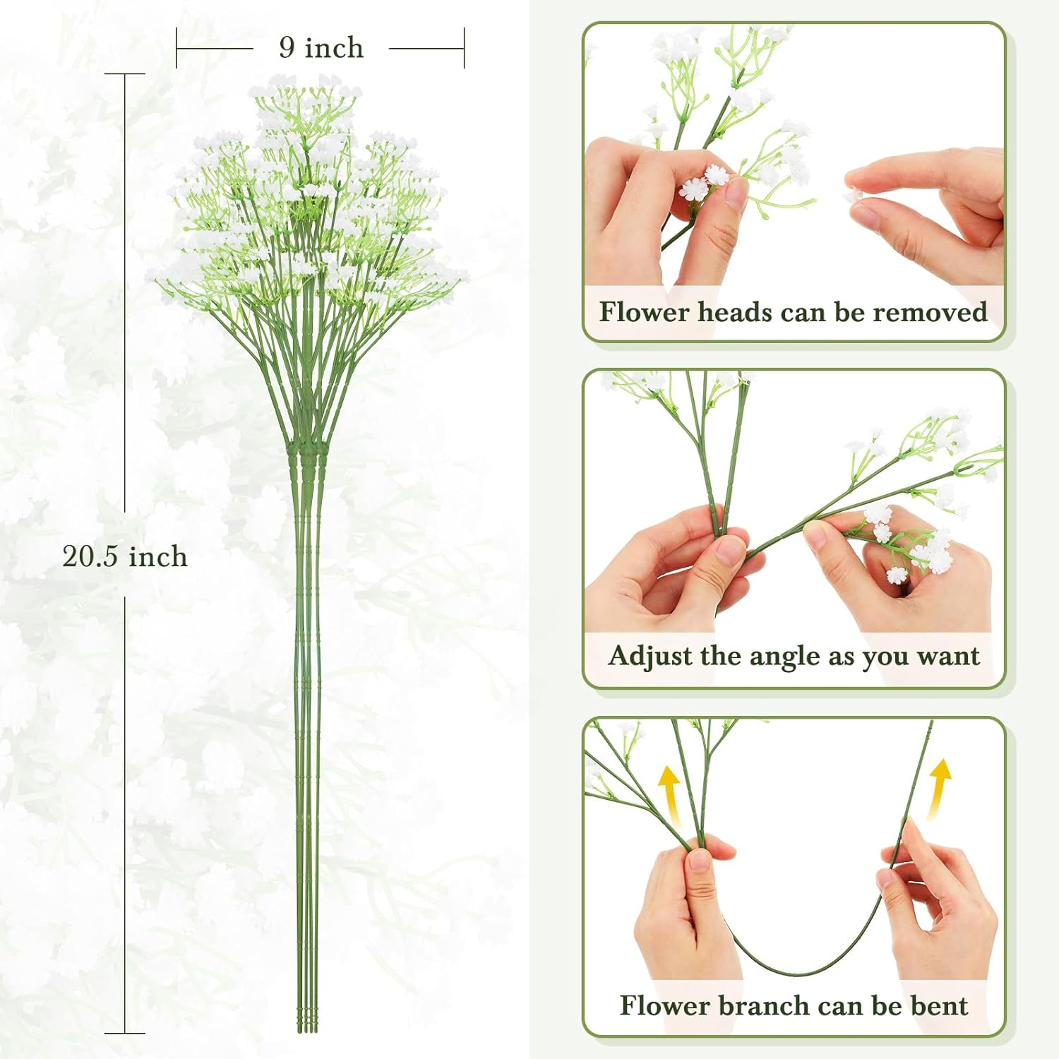 Janinka 100 Pcs Artificial Baby Breath Flowers White
