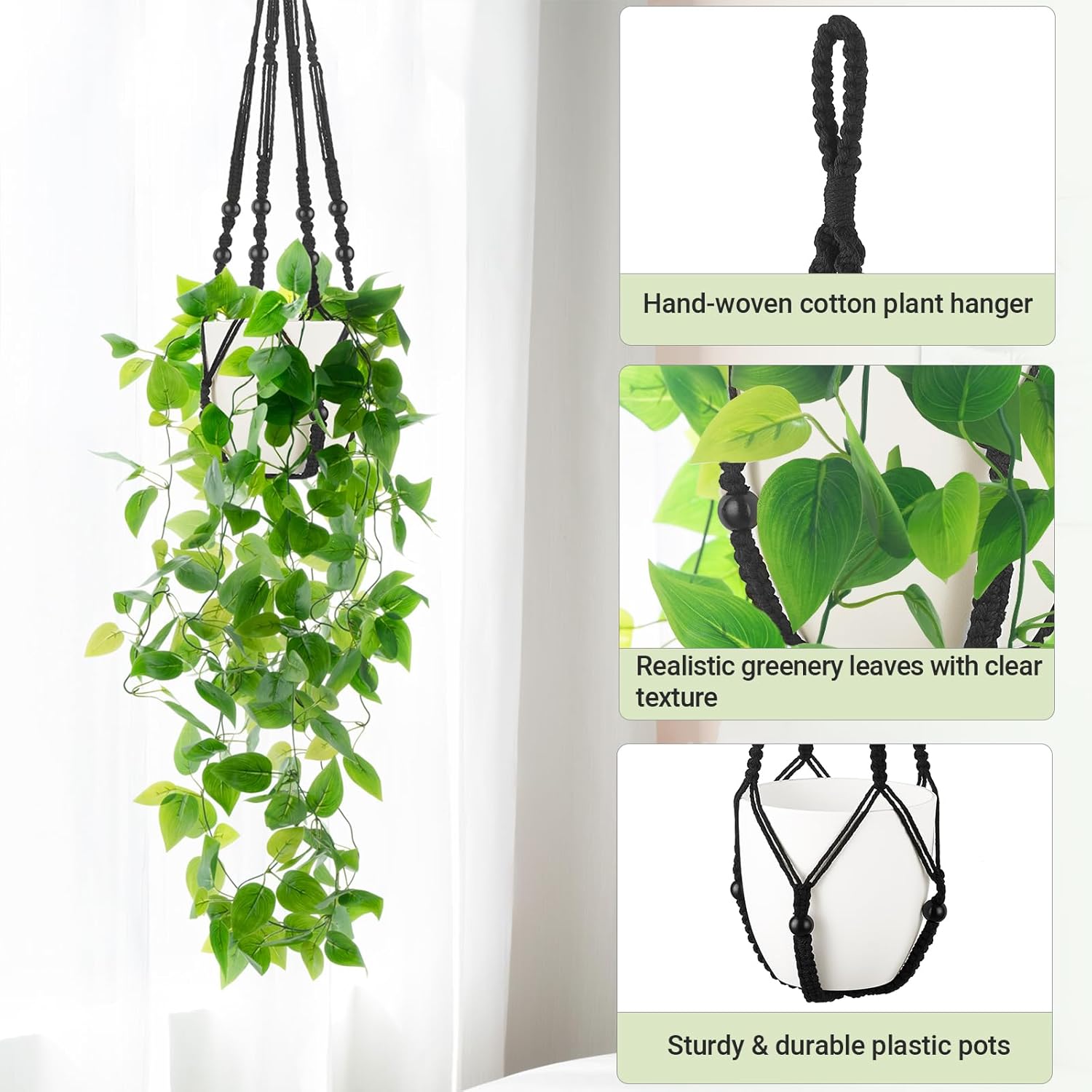 Mkono Artificial Hanging Plant with Pot and Macrame Hanger