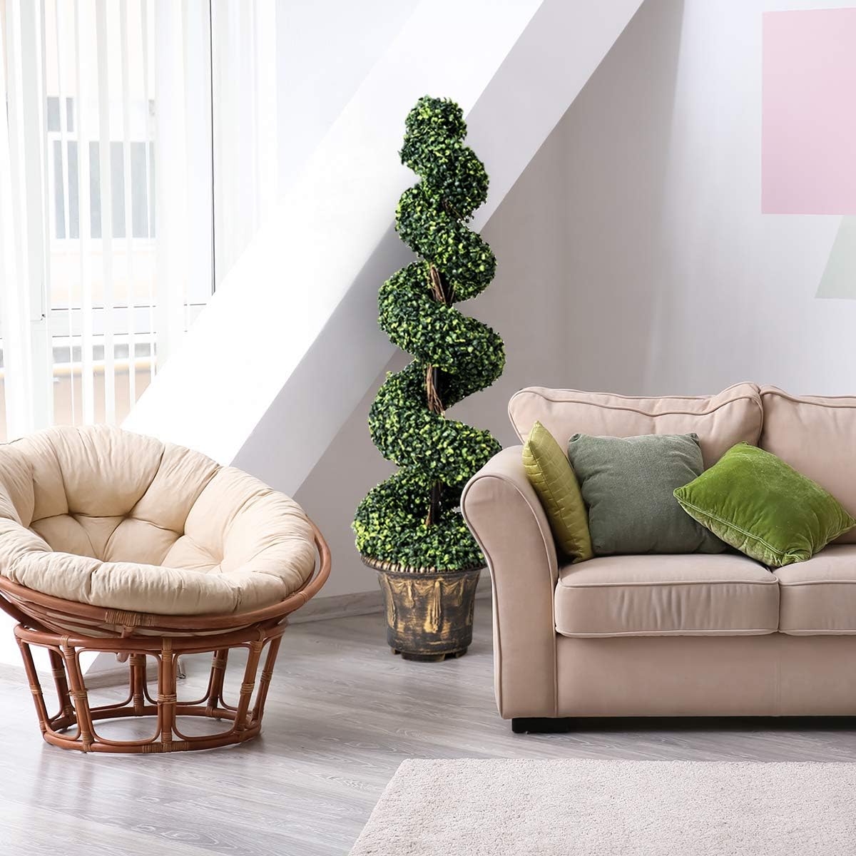 GOPLUS 4 Ft Artificial Boxwood Spiral Topiary Tree Decor