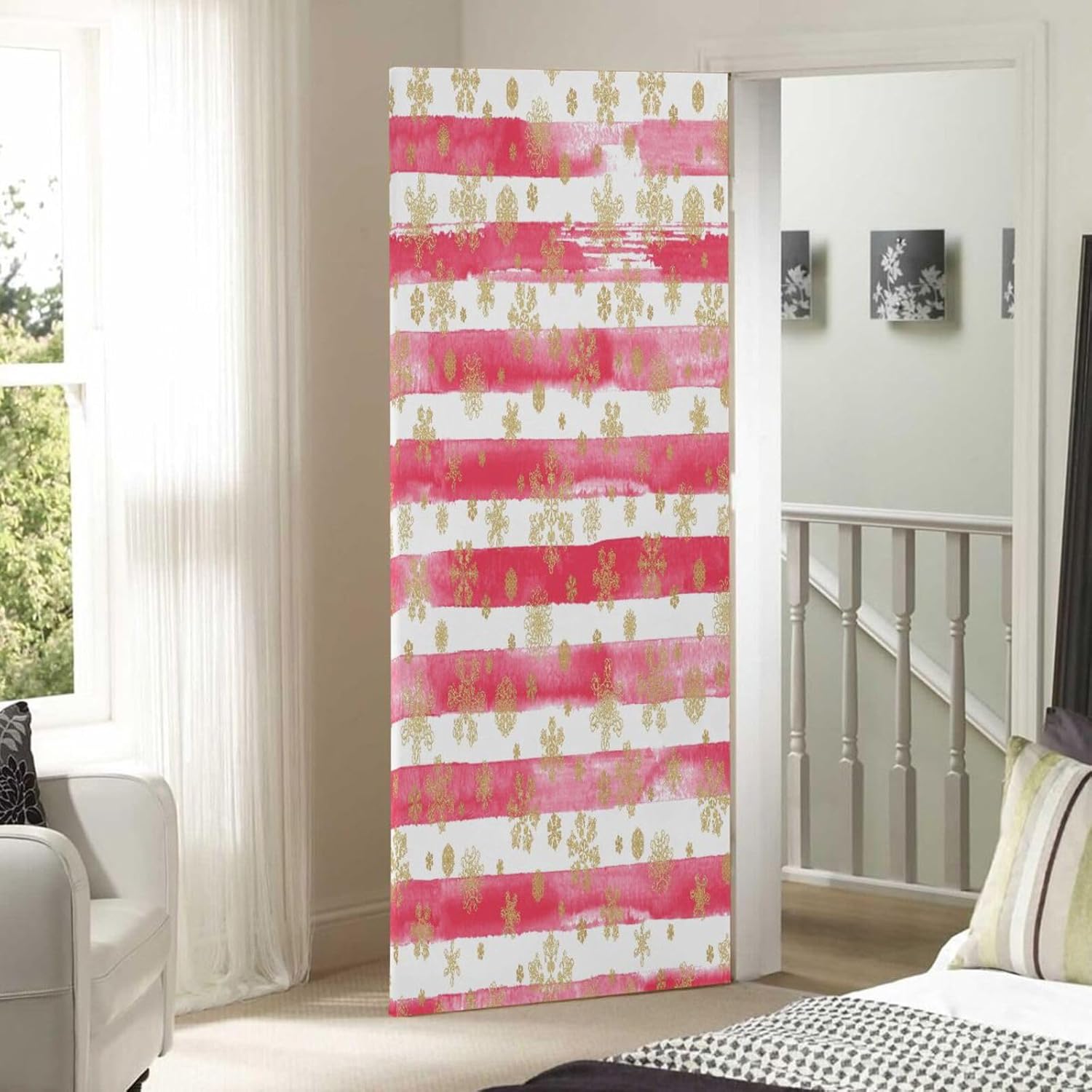 Susiyo Gold Snowflakes Striped Christmas Door Cover 32x79 in