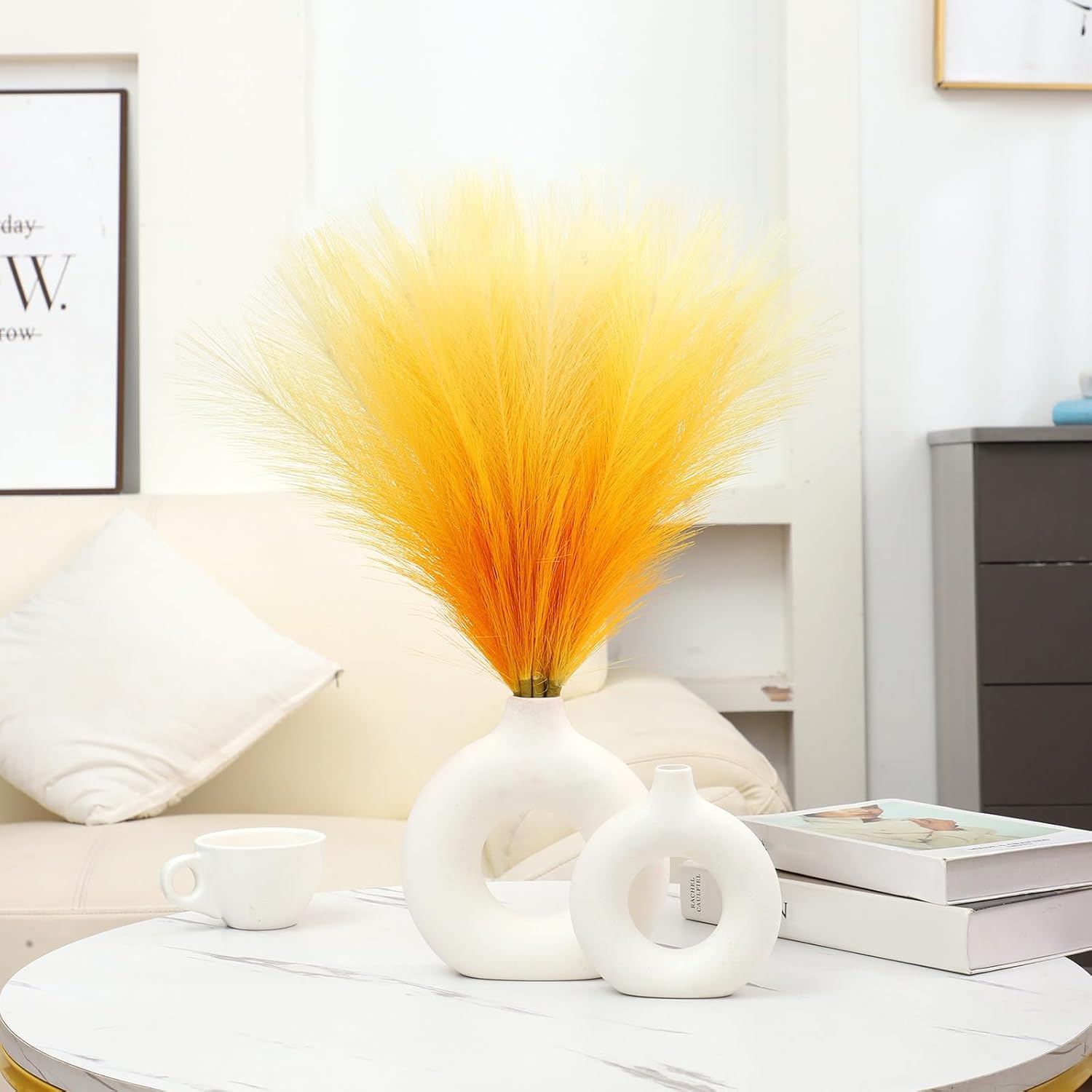 Gradient Yellow Artificial Pampas Grass Decor 177 Inch 6pcs