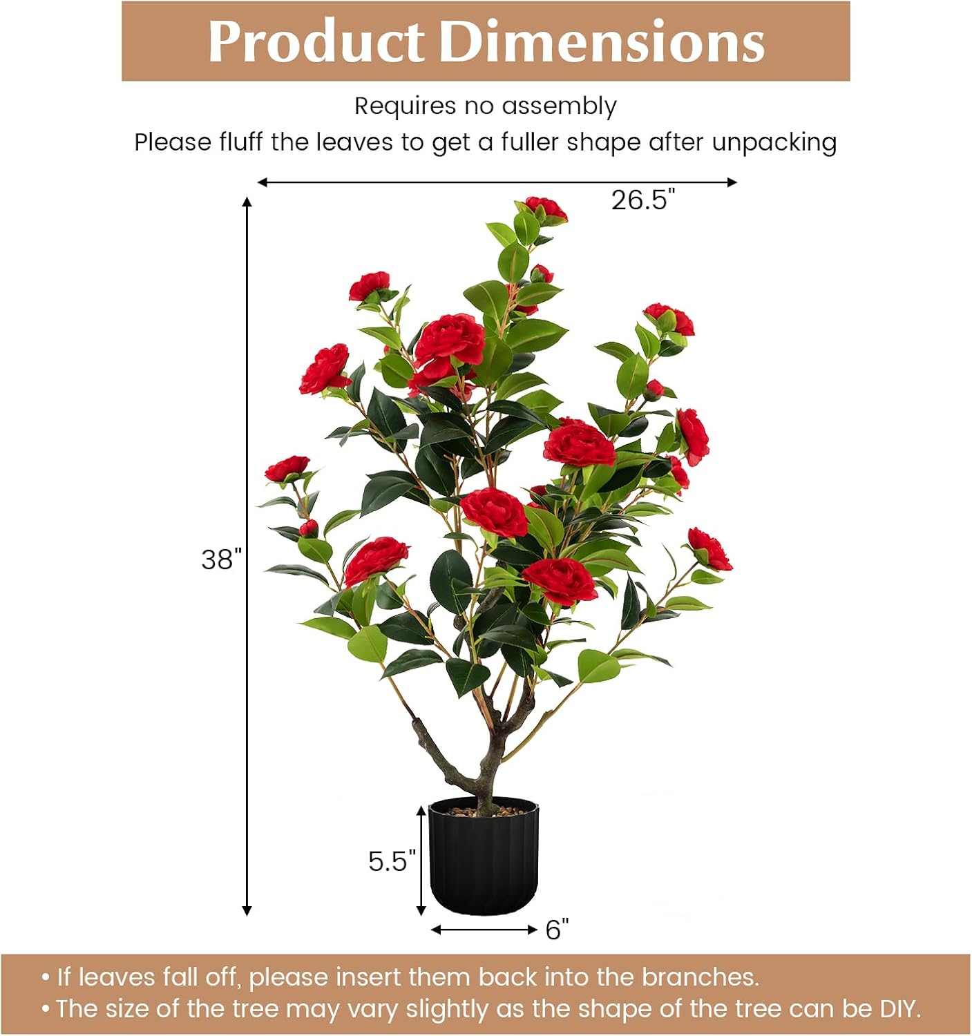 DREAMADE 38 Inch Artificial Camellia Tree with Cement Pot