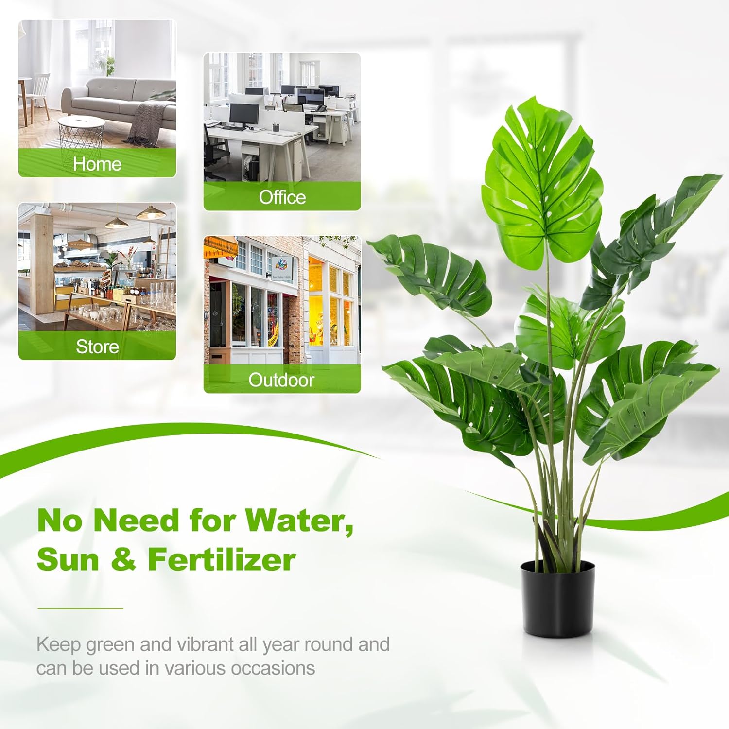 Goplus Artificial Monstera Deliciosa Plant 4ft Tall Fake Tropical Tree