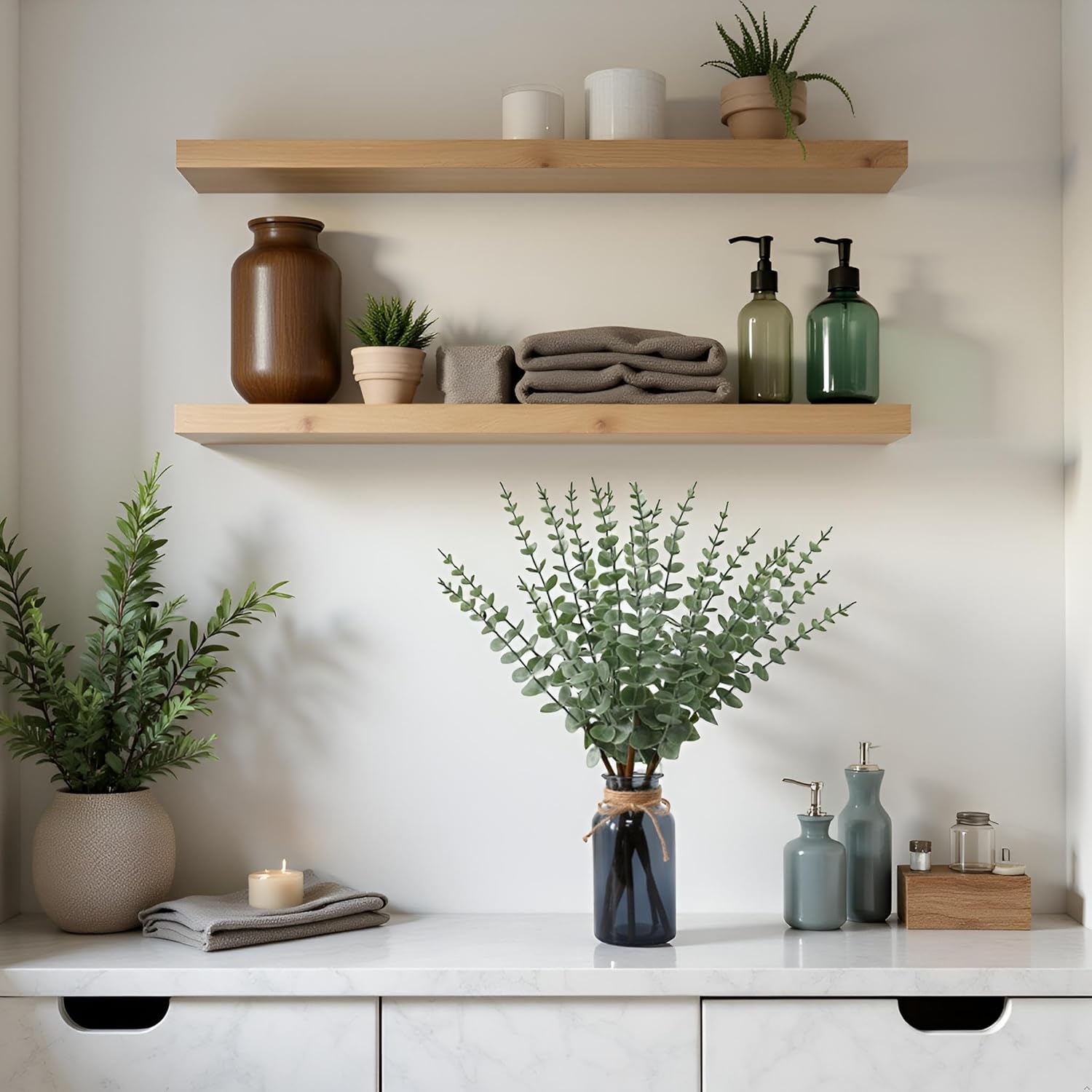 Leftover 188 Inch Artificial Eucalyptus in Black Glass Vase