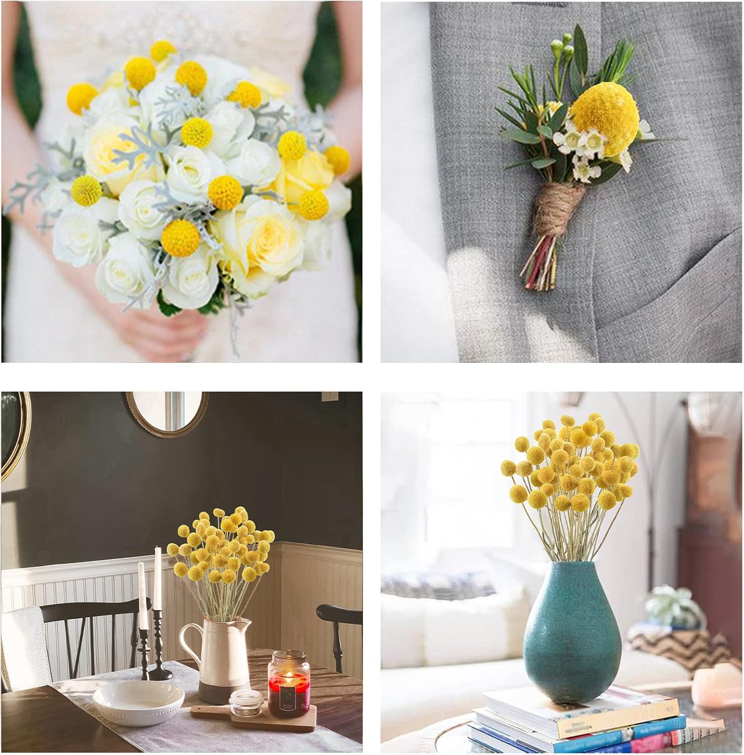 Uieke 30 Pcs Yellow Dried Billy Balls Flowers Bouquet