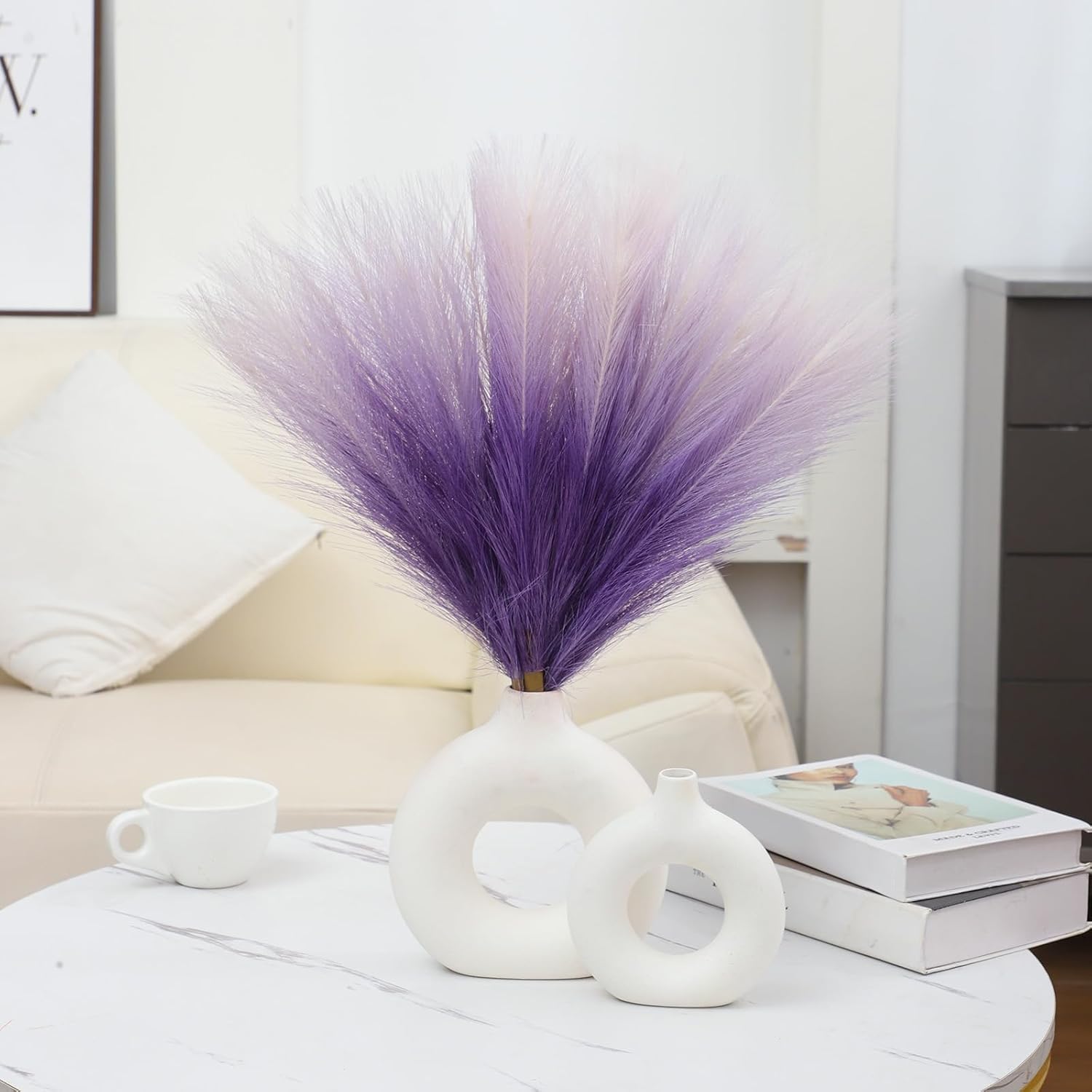 Faux Pampas Grass Decor 177 Inch 6pcs Gradient Purple