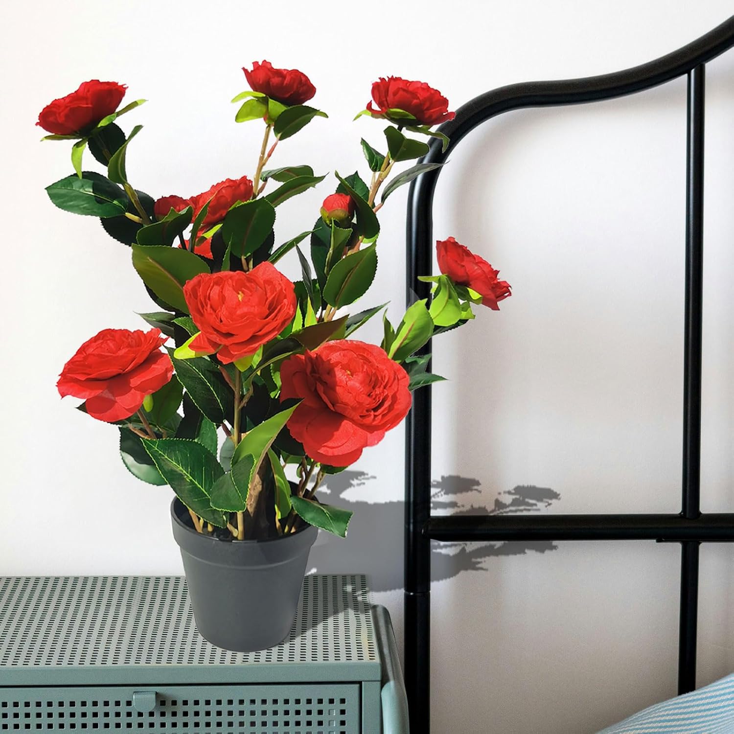 16 Inch Artificial Camellia Tree with 9 Large Blooms and 3 Small Blooms