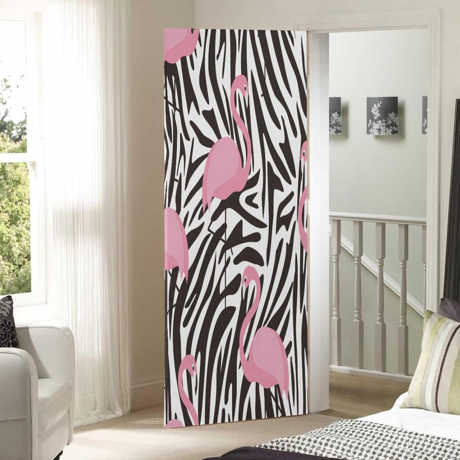Susiyo Flamingos Zebra Halloween Door Cover 32x79 in
