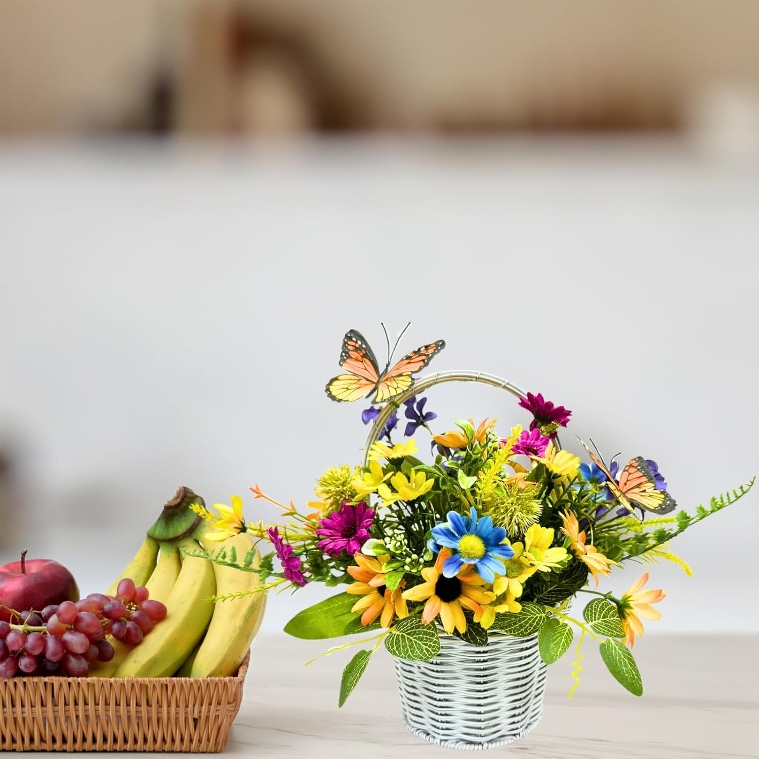Spring Summer Floral Arrangement Centerpiece with LED Lights