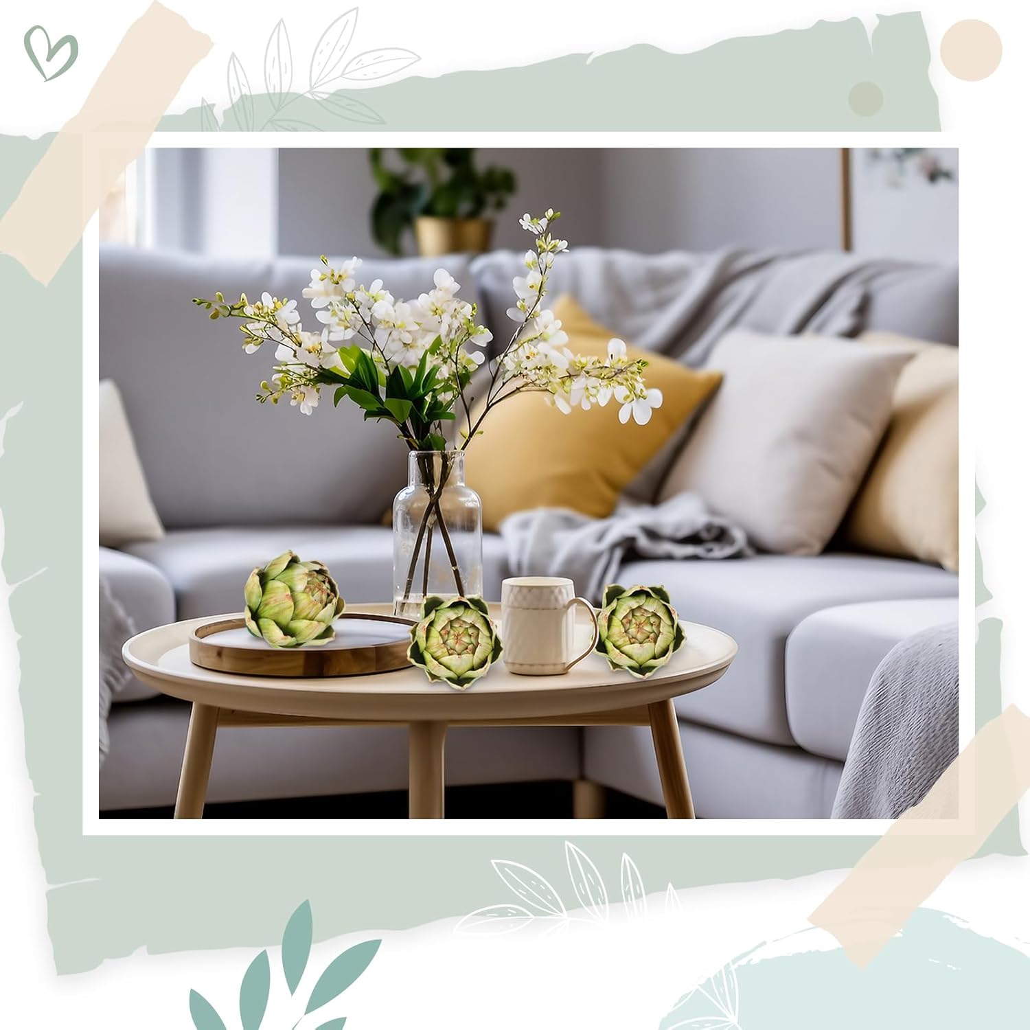 Timgle 12 Pcs Green Artificial Artichokes Decor Set