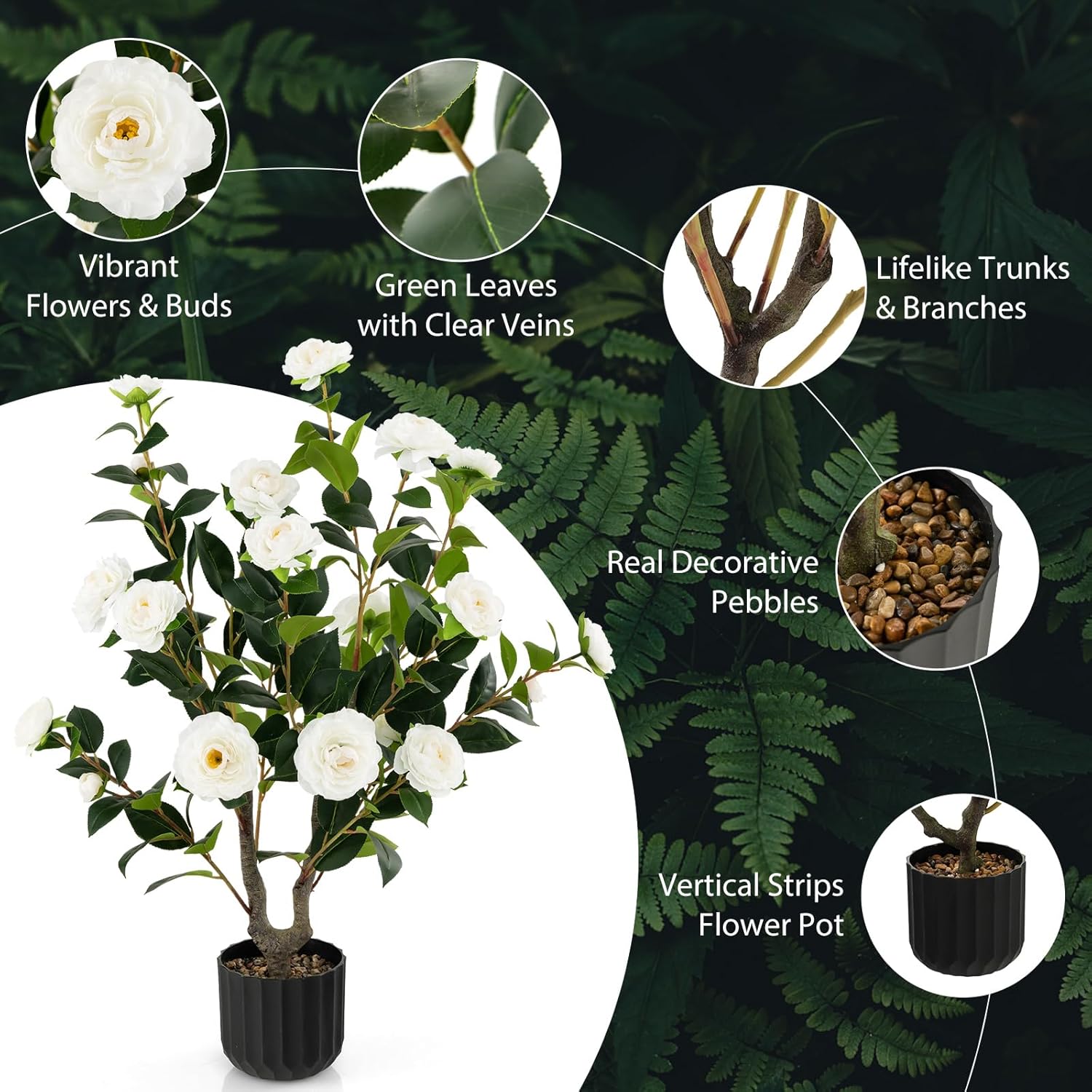 Artificial Camellia Tree Set 2 38 Inch Tall Potted Decor