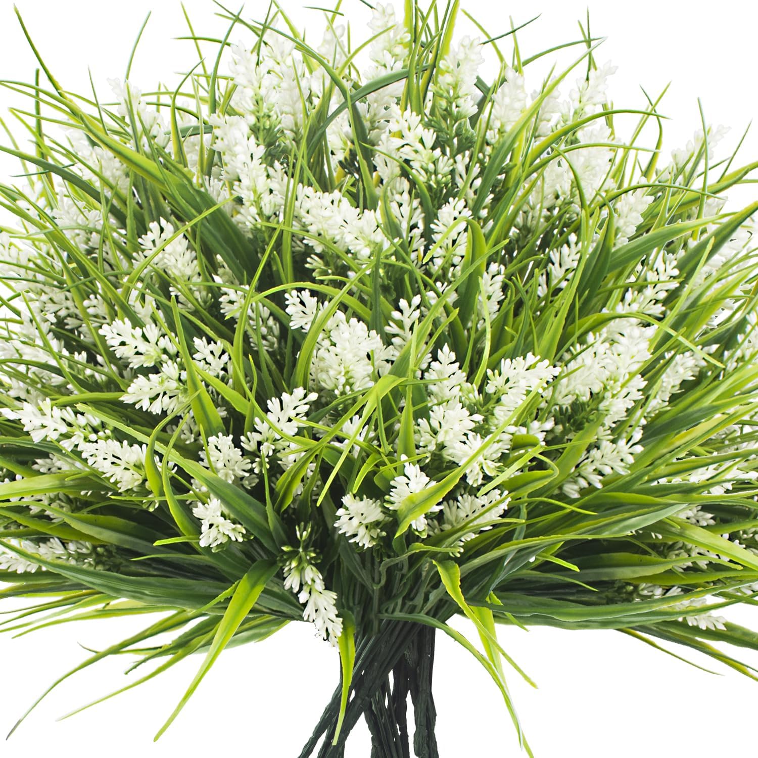 20 Bundles Artificial Plants Outdoor Fake Monkey Grass with Flowers White