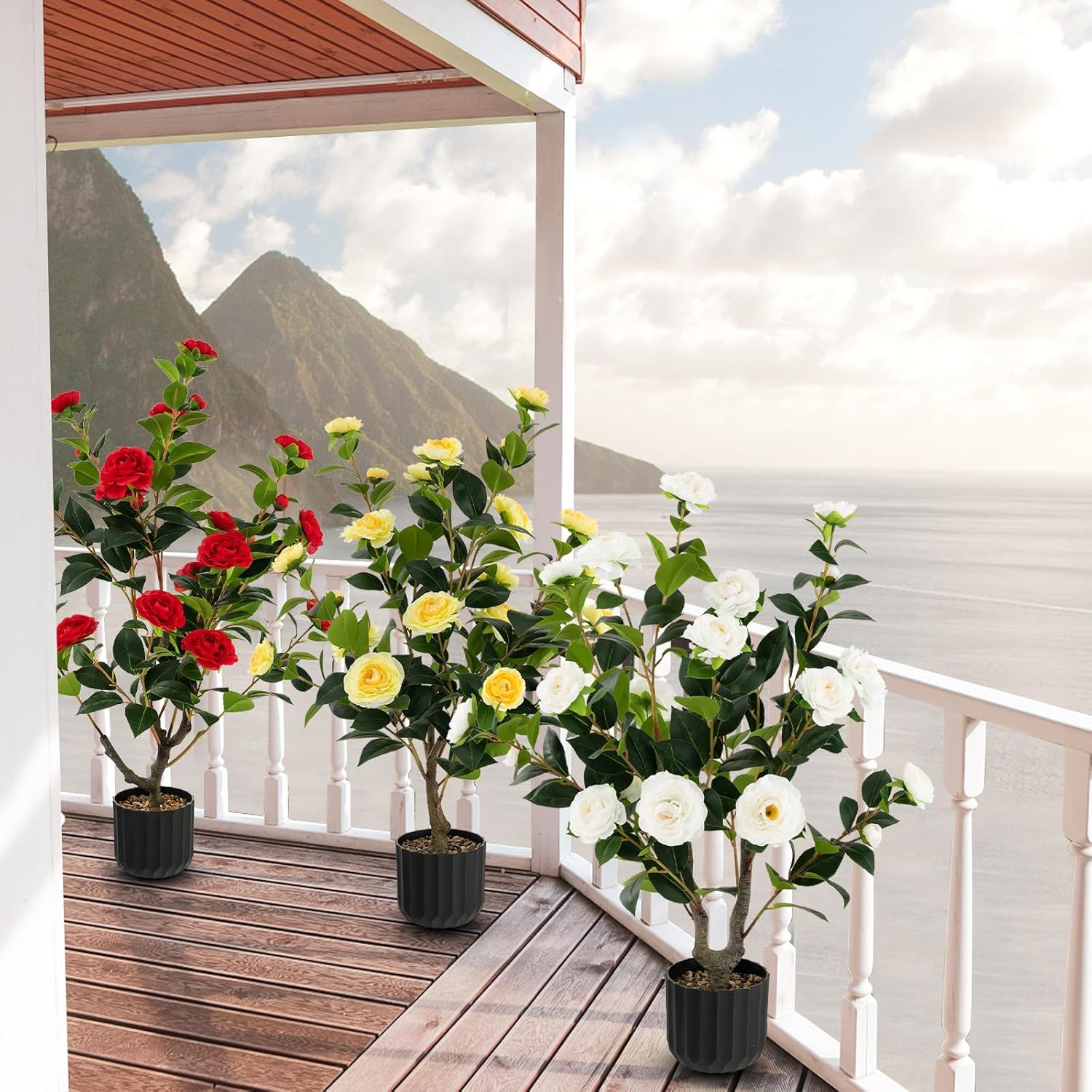 Goplus 38 Inch Artificial Camellia Tree Set of 2