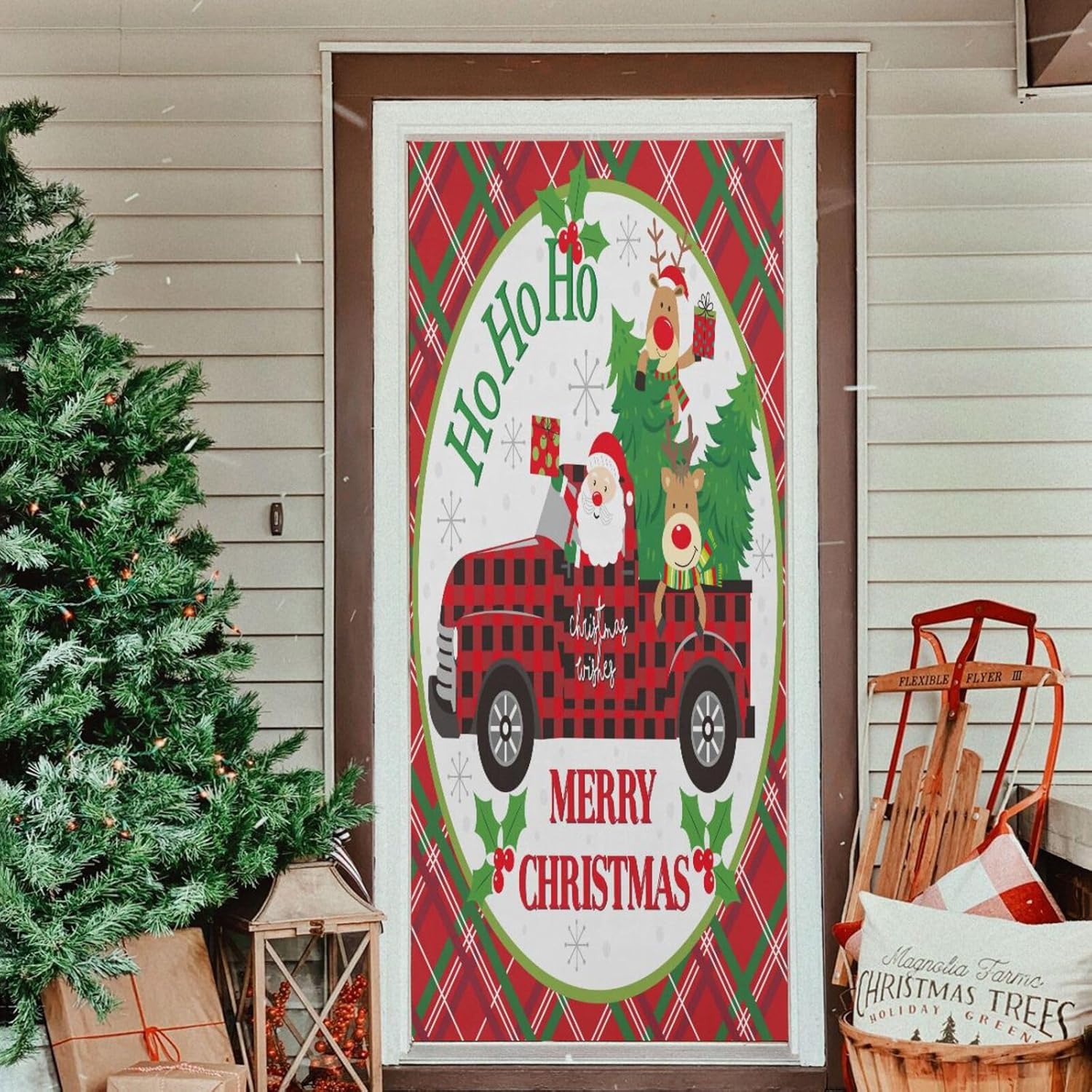 Susiyo Christmas Door Cover with Elastic Bands 32x79 In