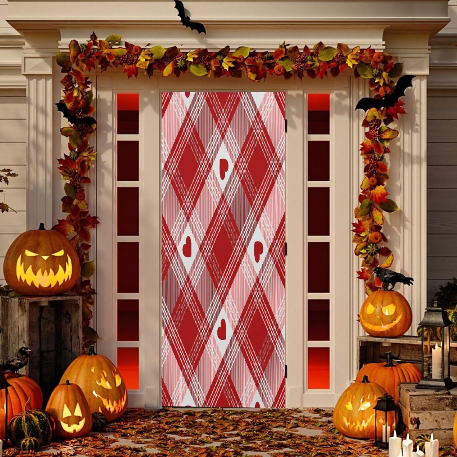 Susiyo Red Heart Plaid Door Cover 35x79 Inch