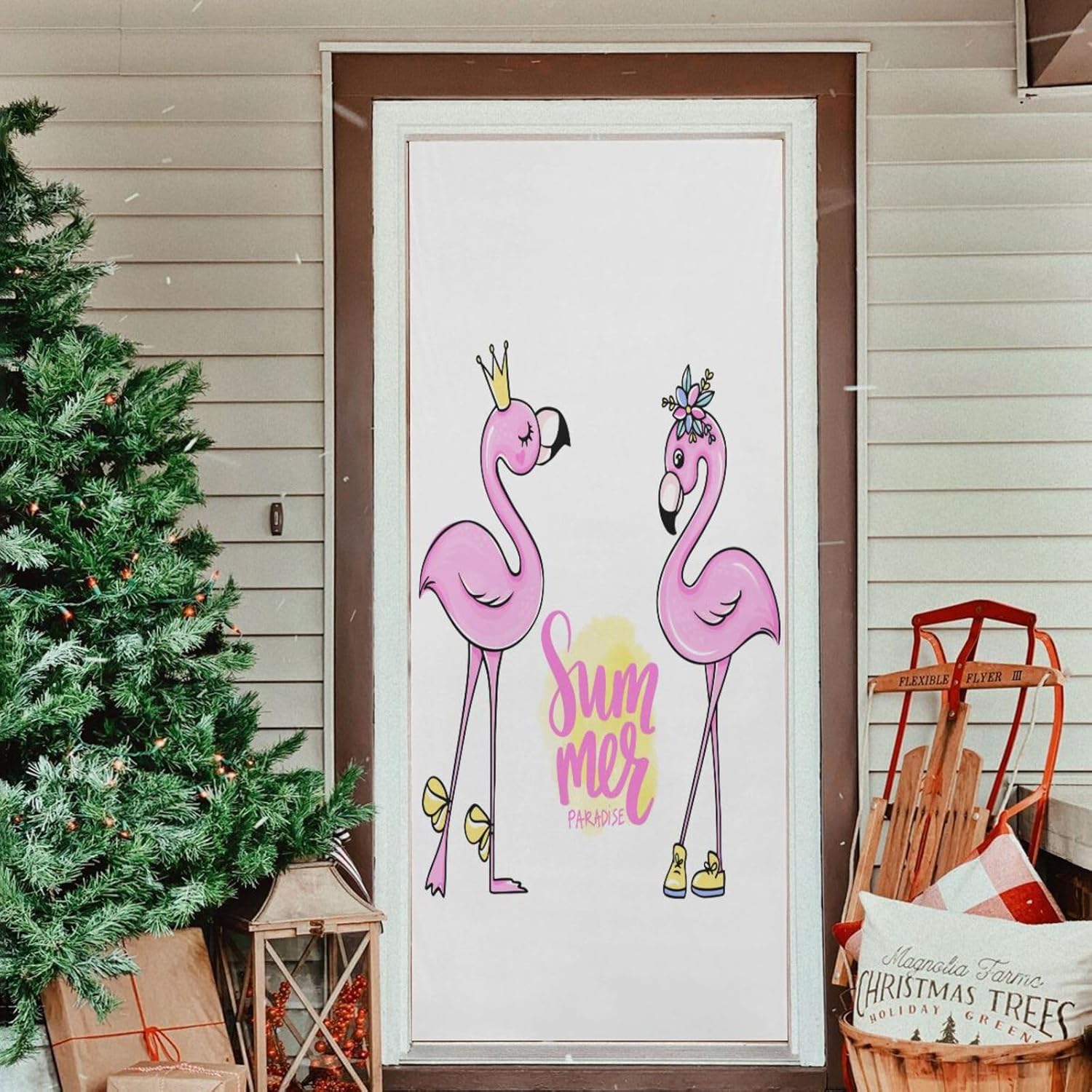 Susiyo Pink Flamingos Door Cover Halloween Decoration Set