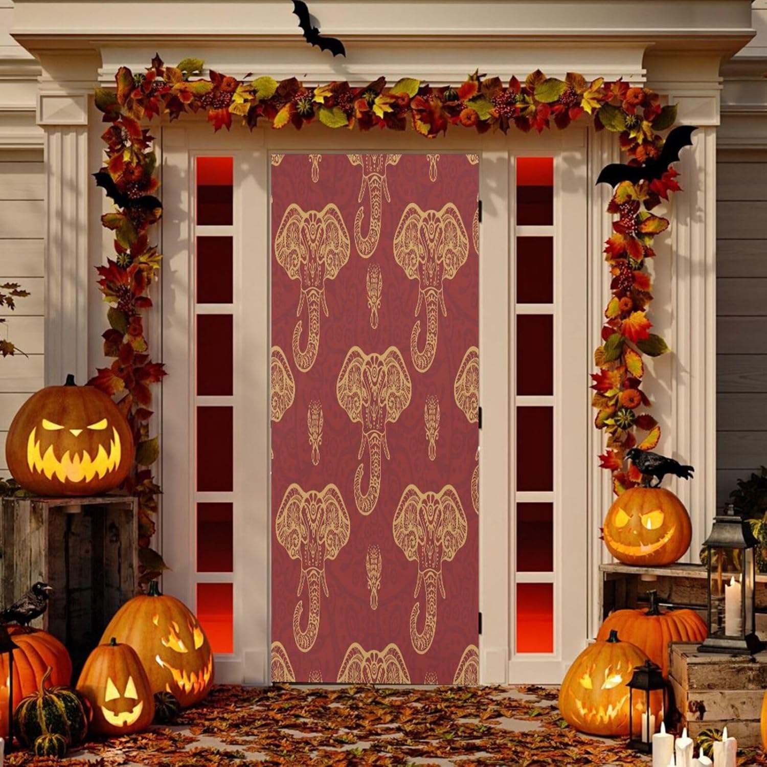 Susiyo Ornate Red Elephants Halloween Door Cover