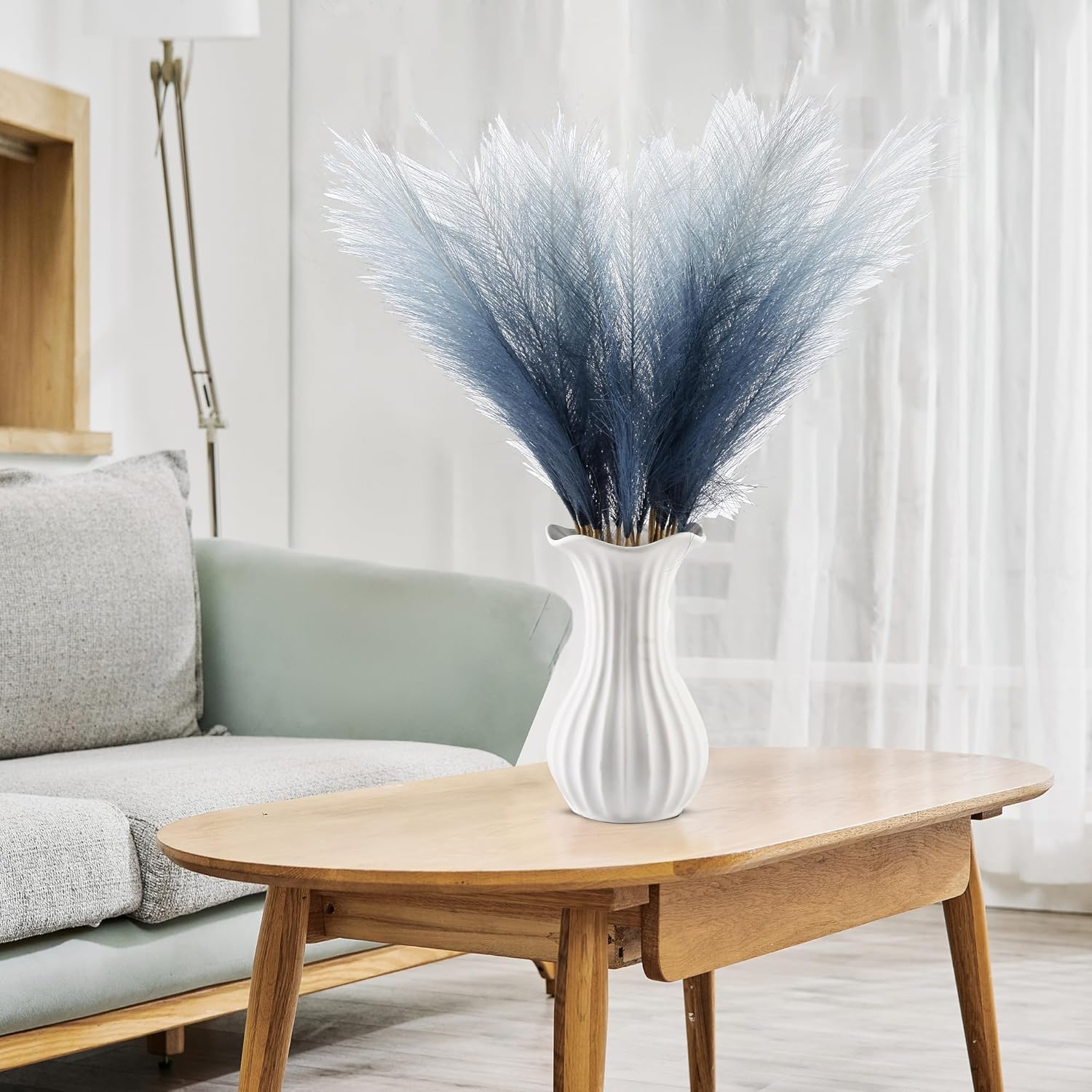 20Pcs Navy Blue Gradient Faux Pampas Grass Decor