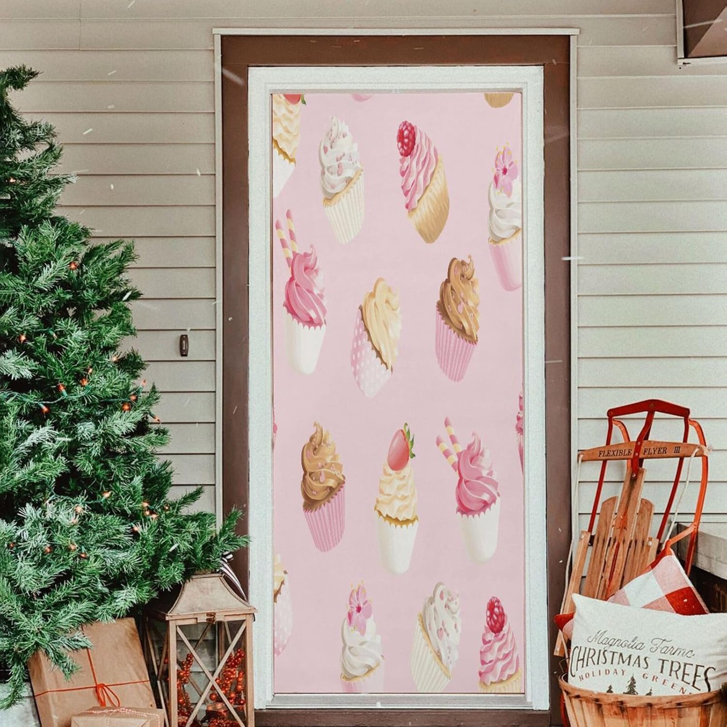 Susiyo Pink White Cupcakes Halloween Door Cover