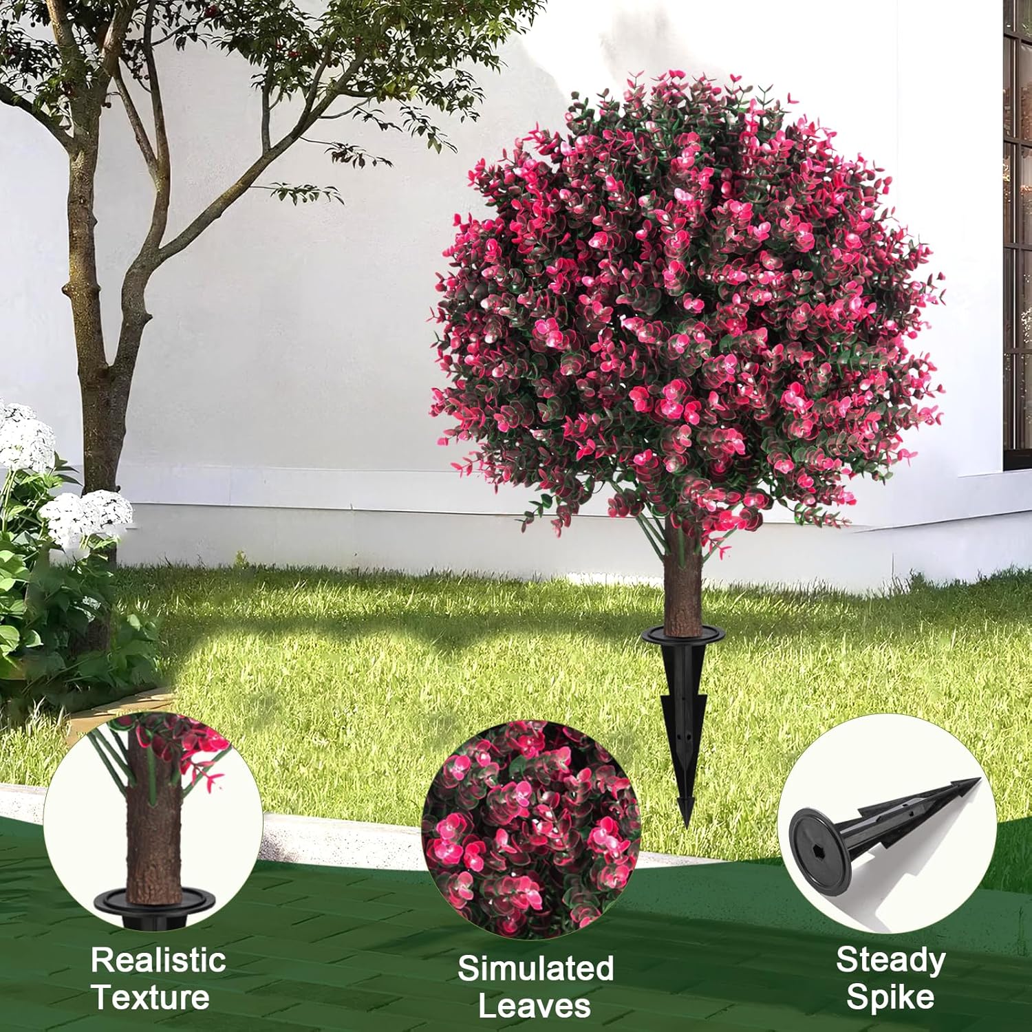 Grewyear Artificial Rose Pink Boxwood Topiary Set of 2