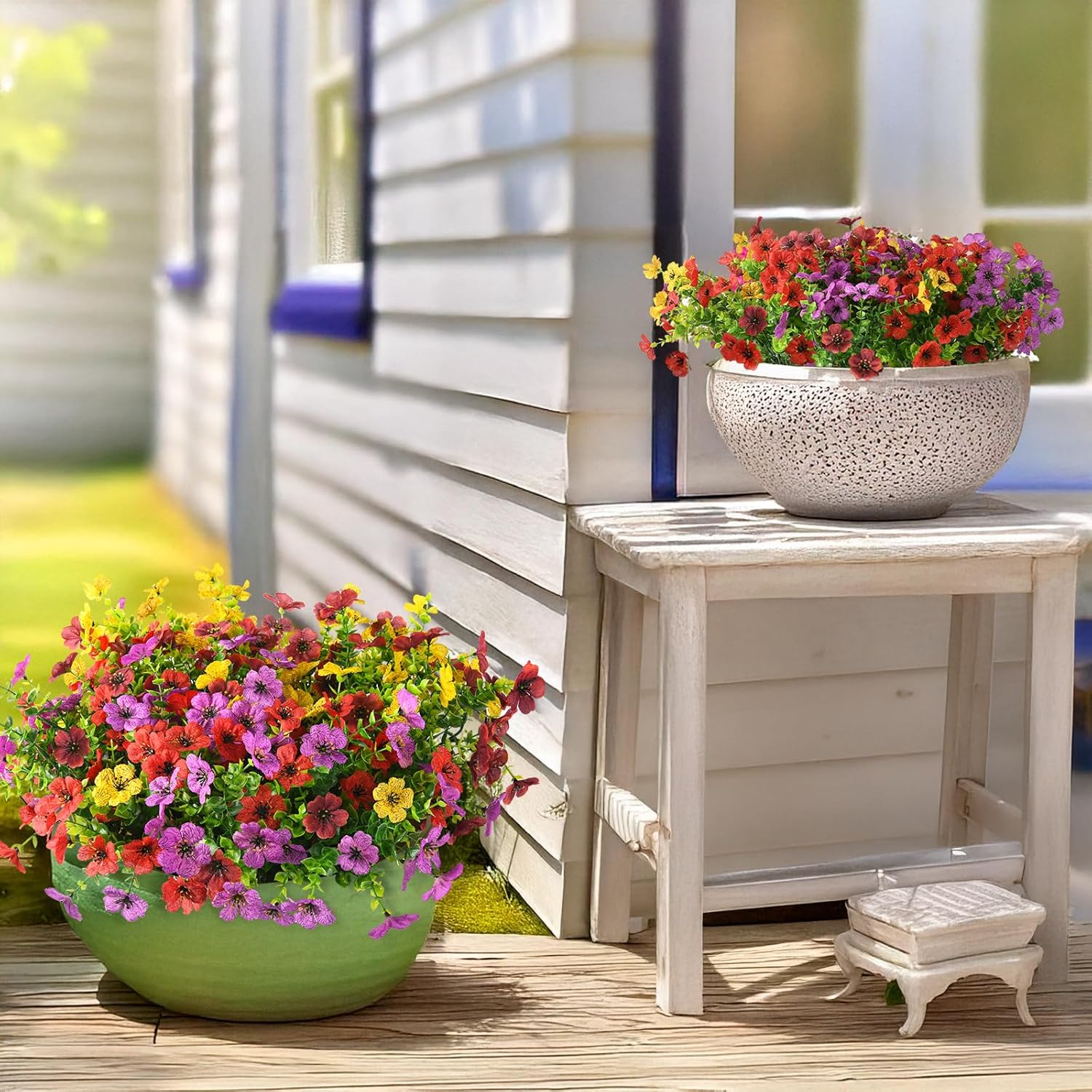 Hommyea Artificial Flowers 12 Bundles UV Resistant Outdoor Decor