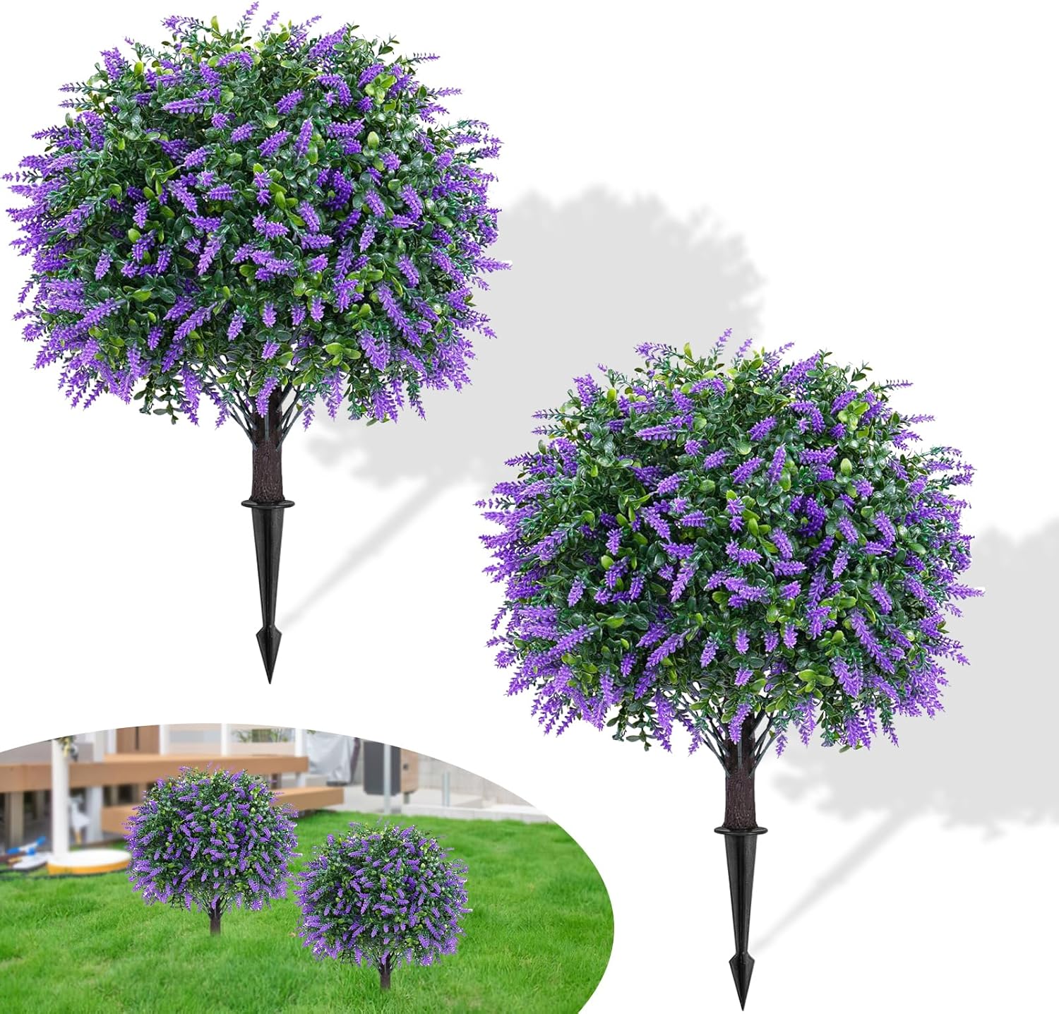 Set of 2 Artificial Lavender Boxwood Topiary Faux Shrubs