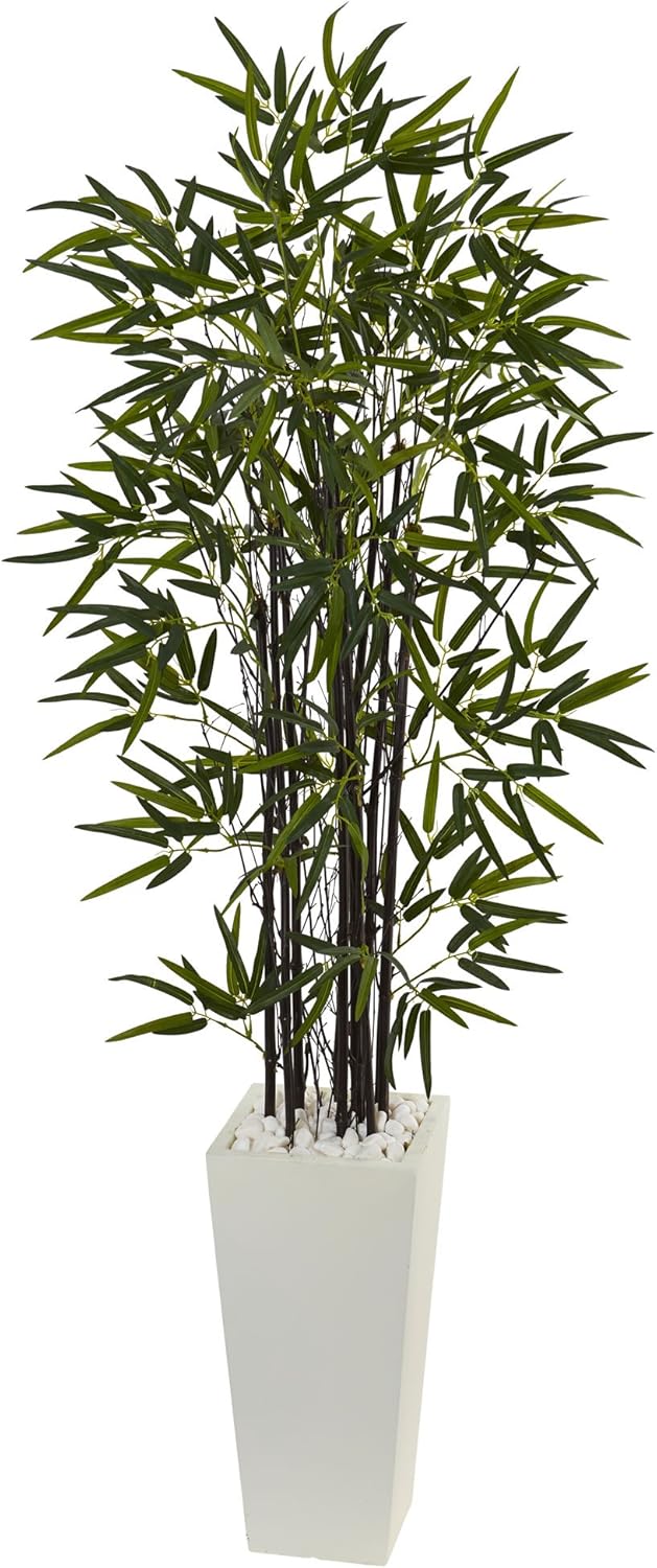 Nearly Natural 5864 Black Bamboo Artificial Tree in White Planter